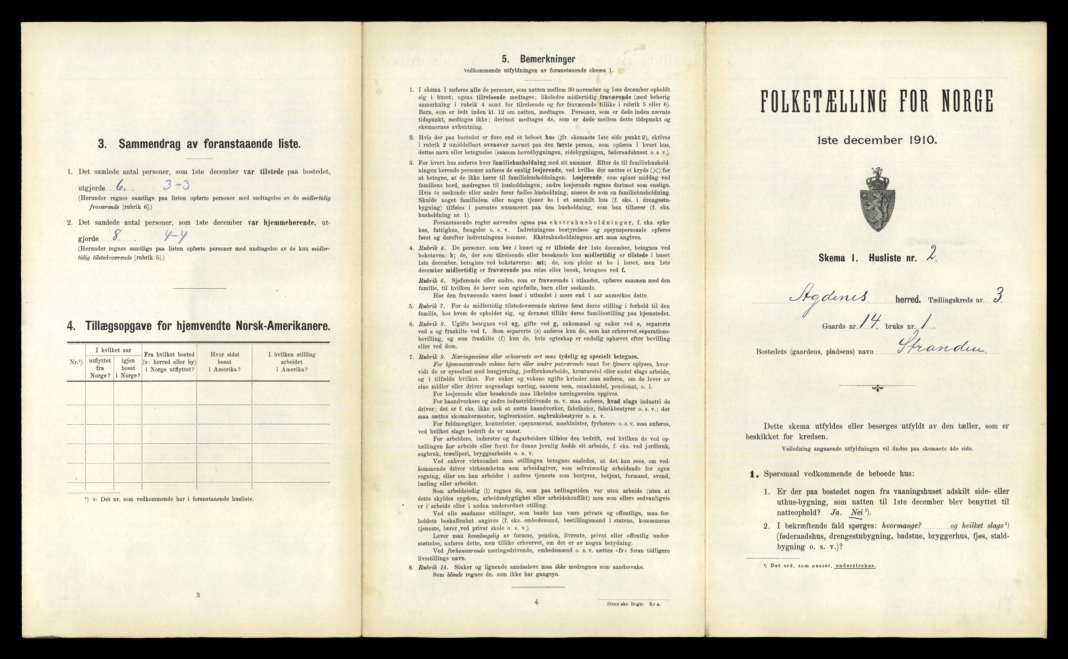 RA, 1910 census for Agdenes, 1910, p. 217