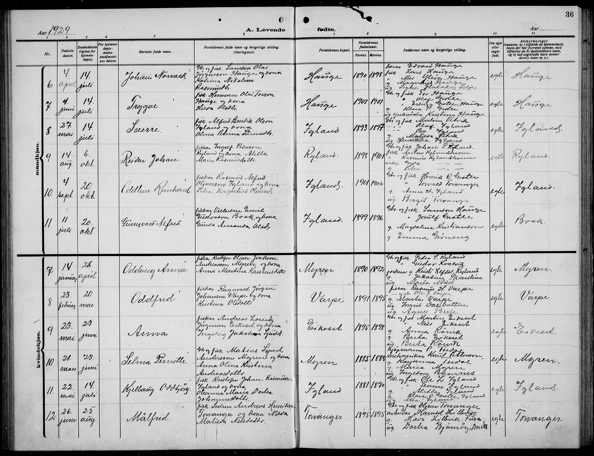 Bremanger sokneprestembete, AV/SAB-A-82201/H/Hab/Habc/L0002: Parish register (copy) no. C  2, 1920-1936, p. 36