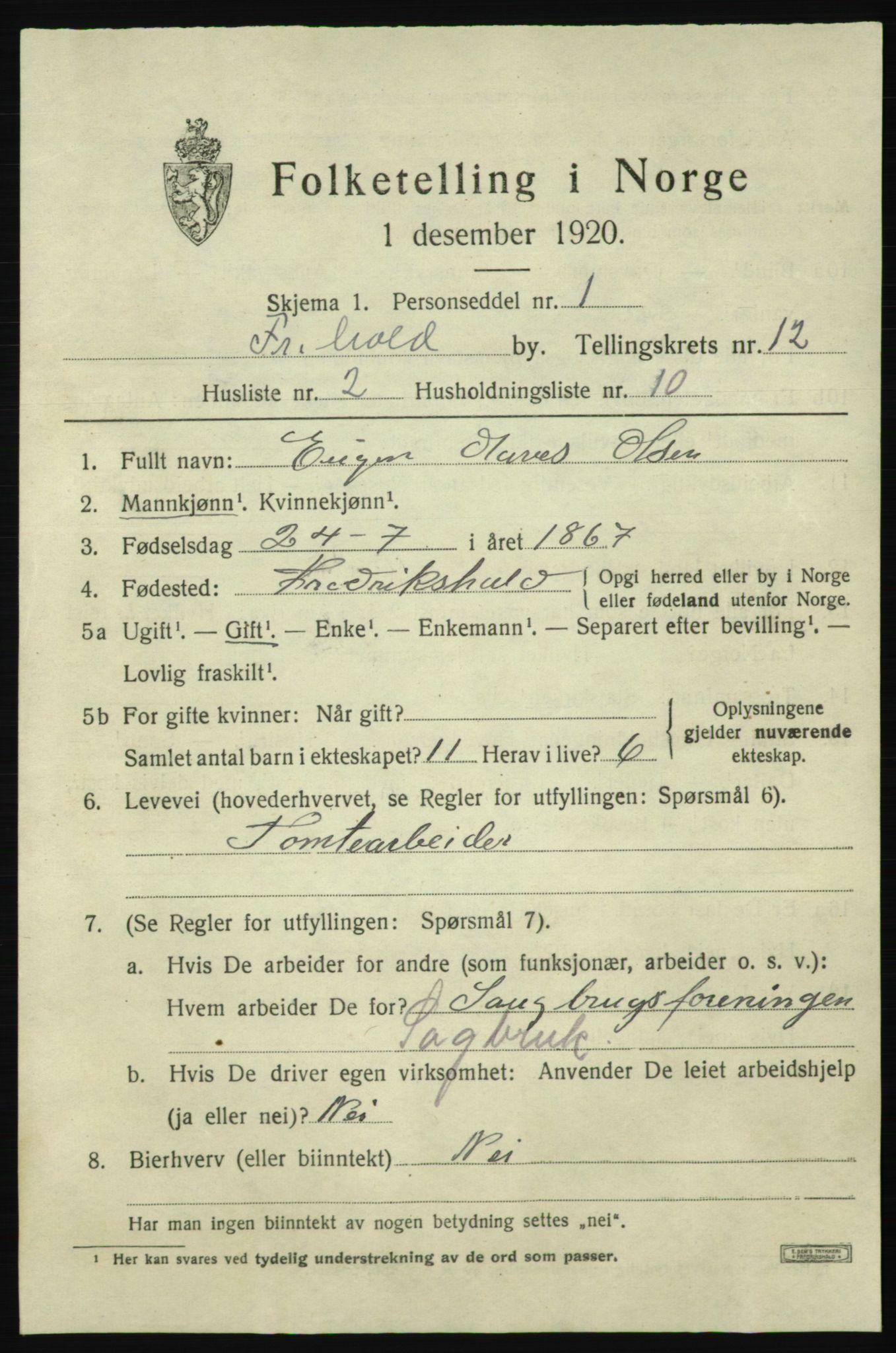 SAO, 1920 census for Fredrikshald, 1920, p. 19919