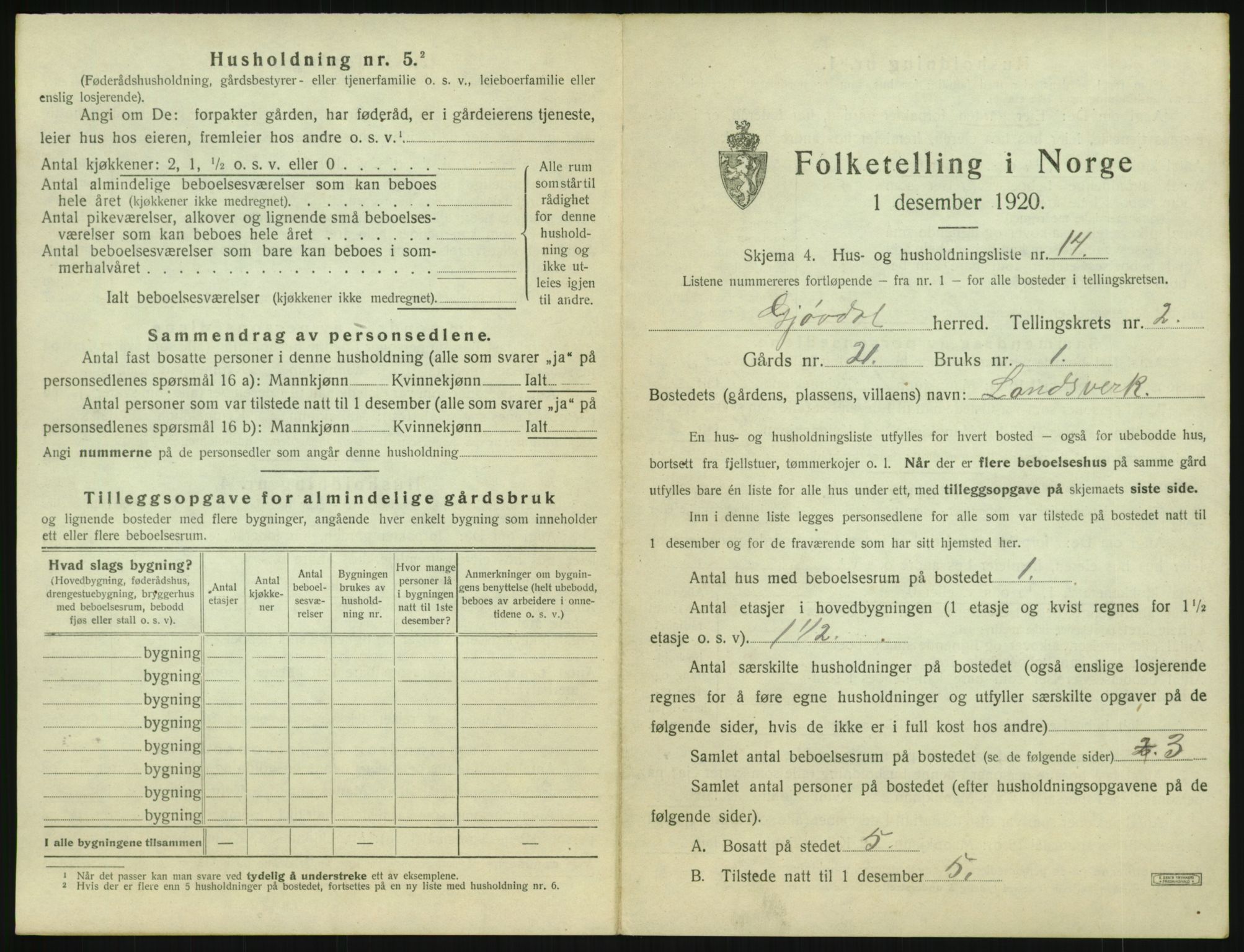 SAK, 1920 census for Gjøvdal, 1920, p. 150