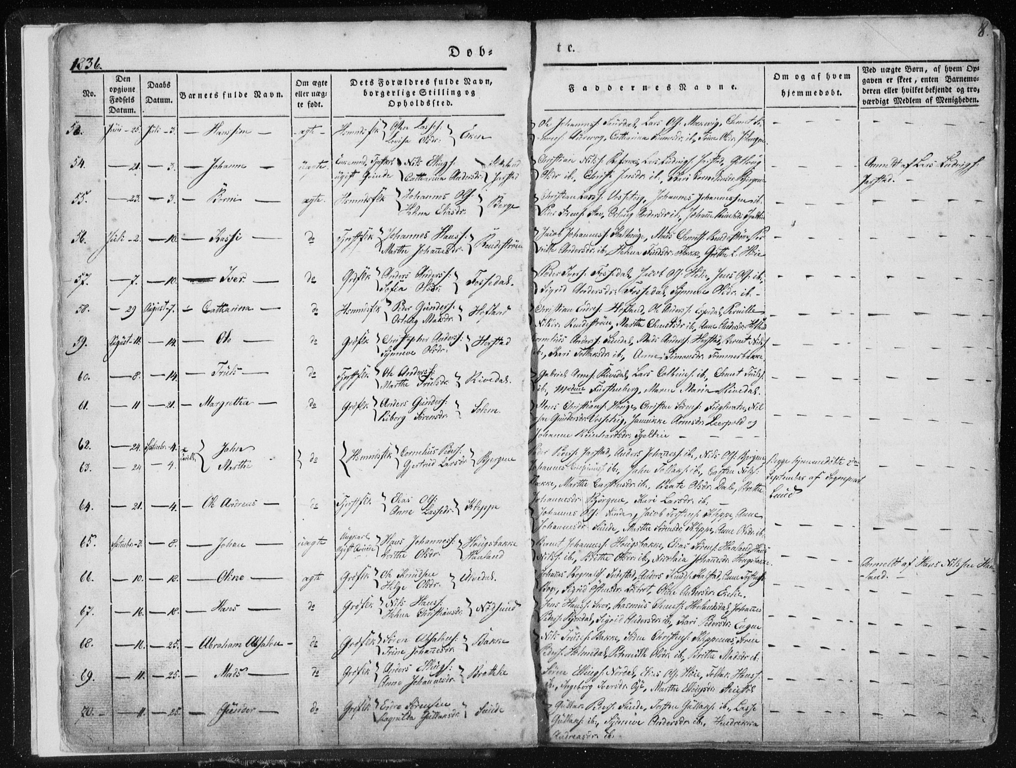 Fjaler sokneprestembete, SAB/A-79801/H/Haa/Haaa/L0006: Parish register (official) no. A 6, 1835-1884, p. 8