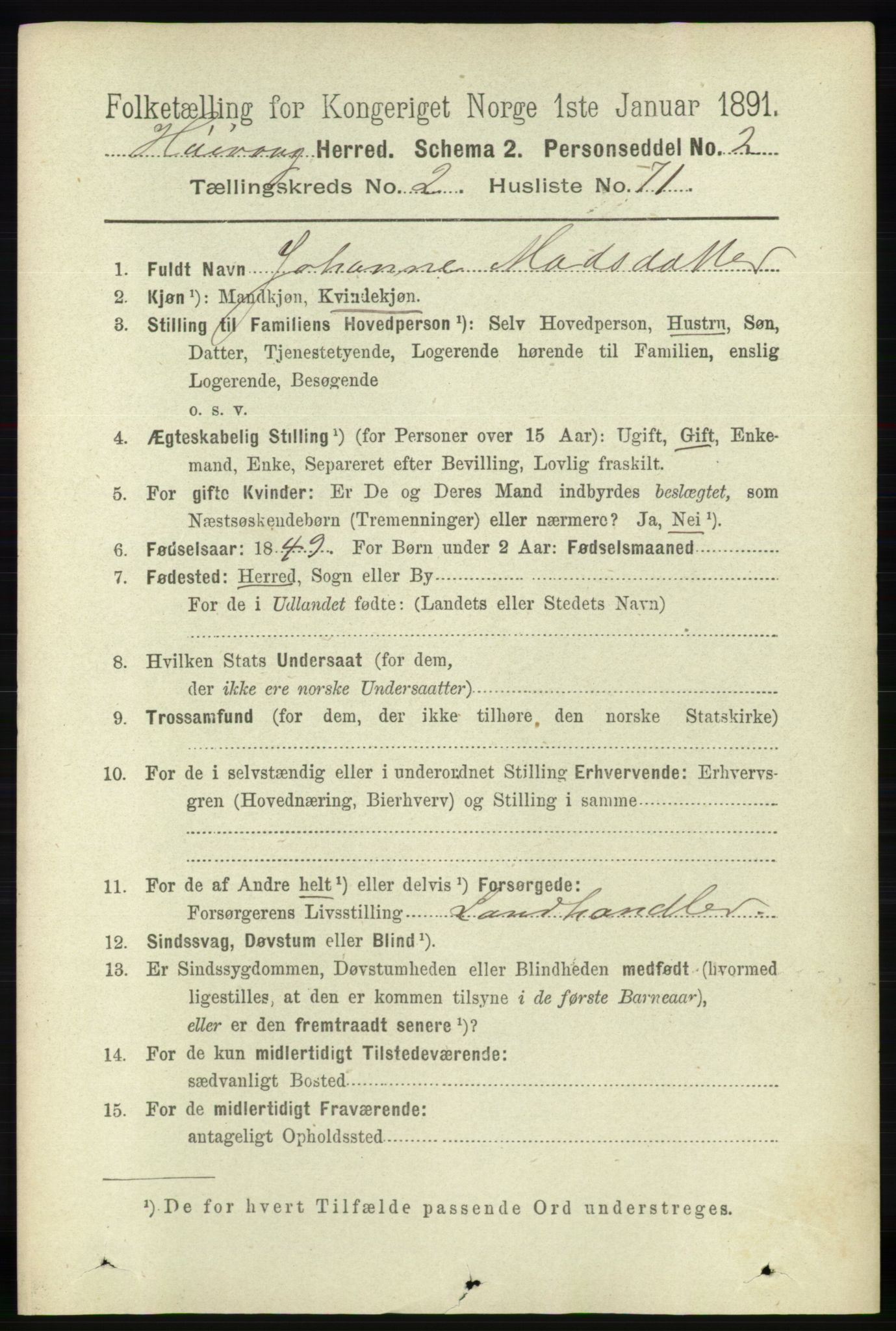 RA, 1891 census for 0927 Høvåg, 1891, p. 914