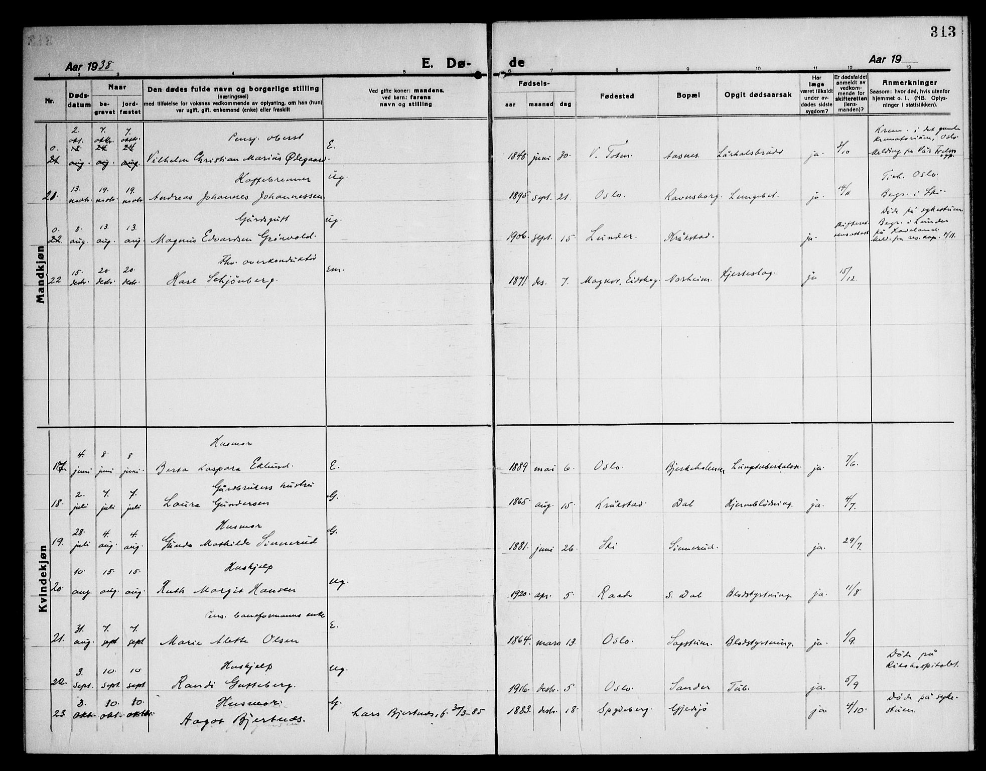 Kråkstad prestekontor Kirkebøker, AV/SAO-A-10125a/G/Gb/L0002: Parish register (copy) no. II 2, 1921-1941, p. 313