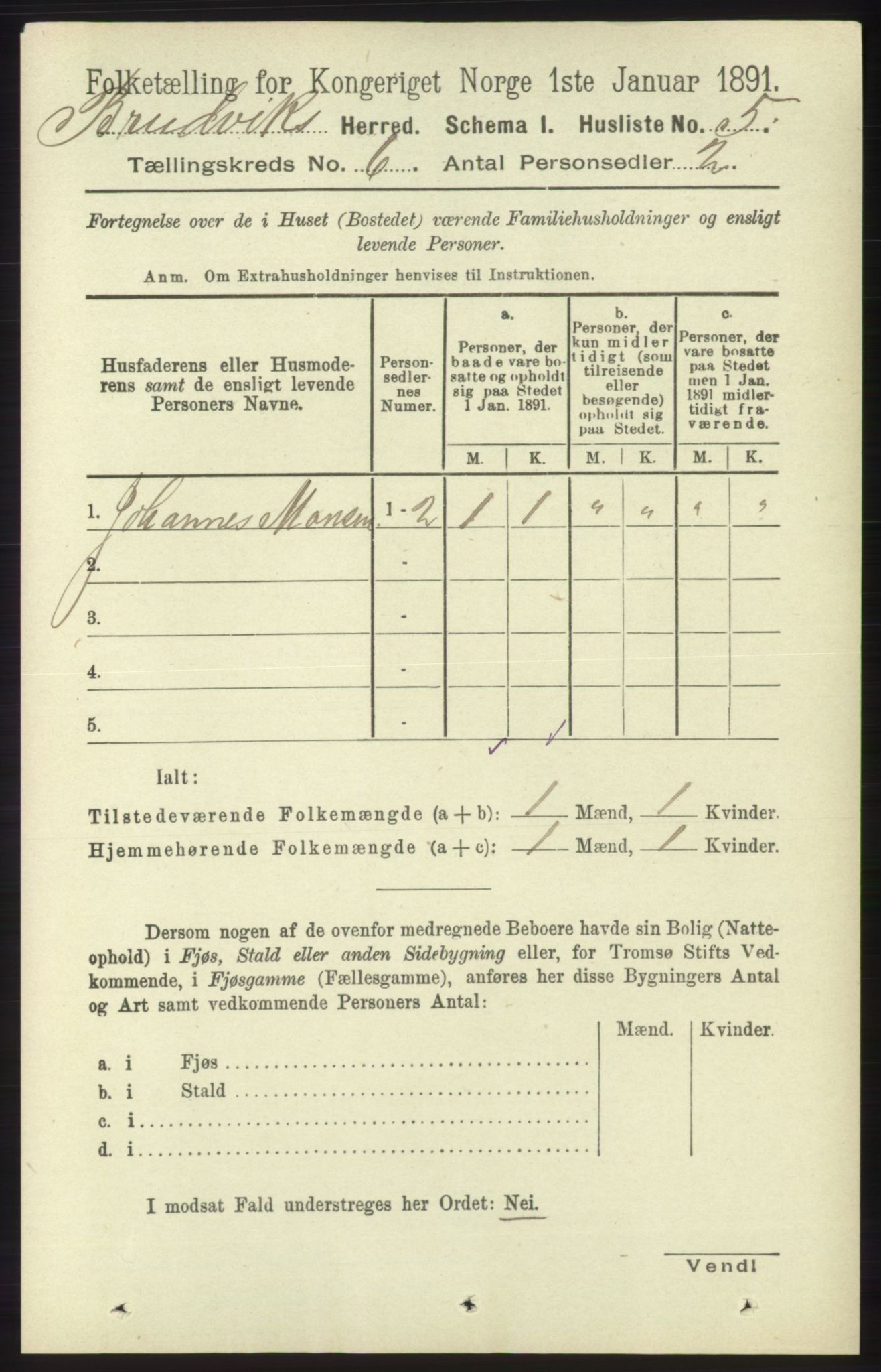 RA, 1891 census for 1251 Bruvik, 1891, p. 1732