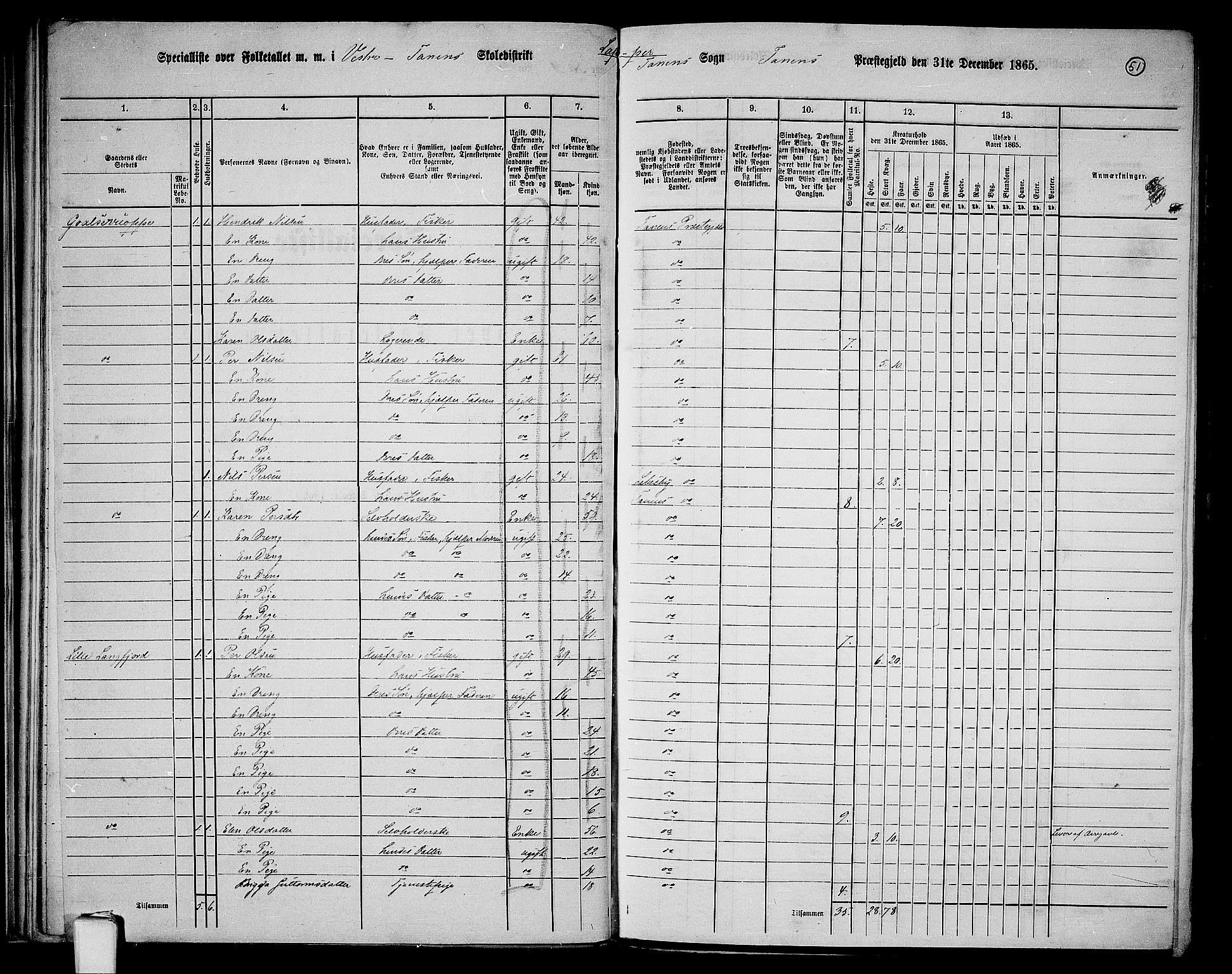 RA, 1865 census for Tana, 1865, p. 41