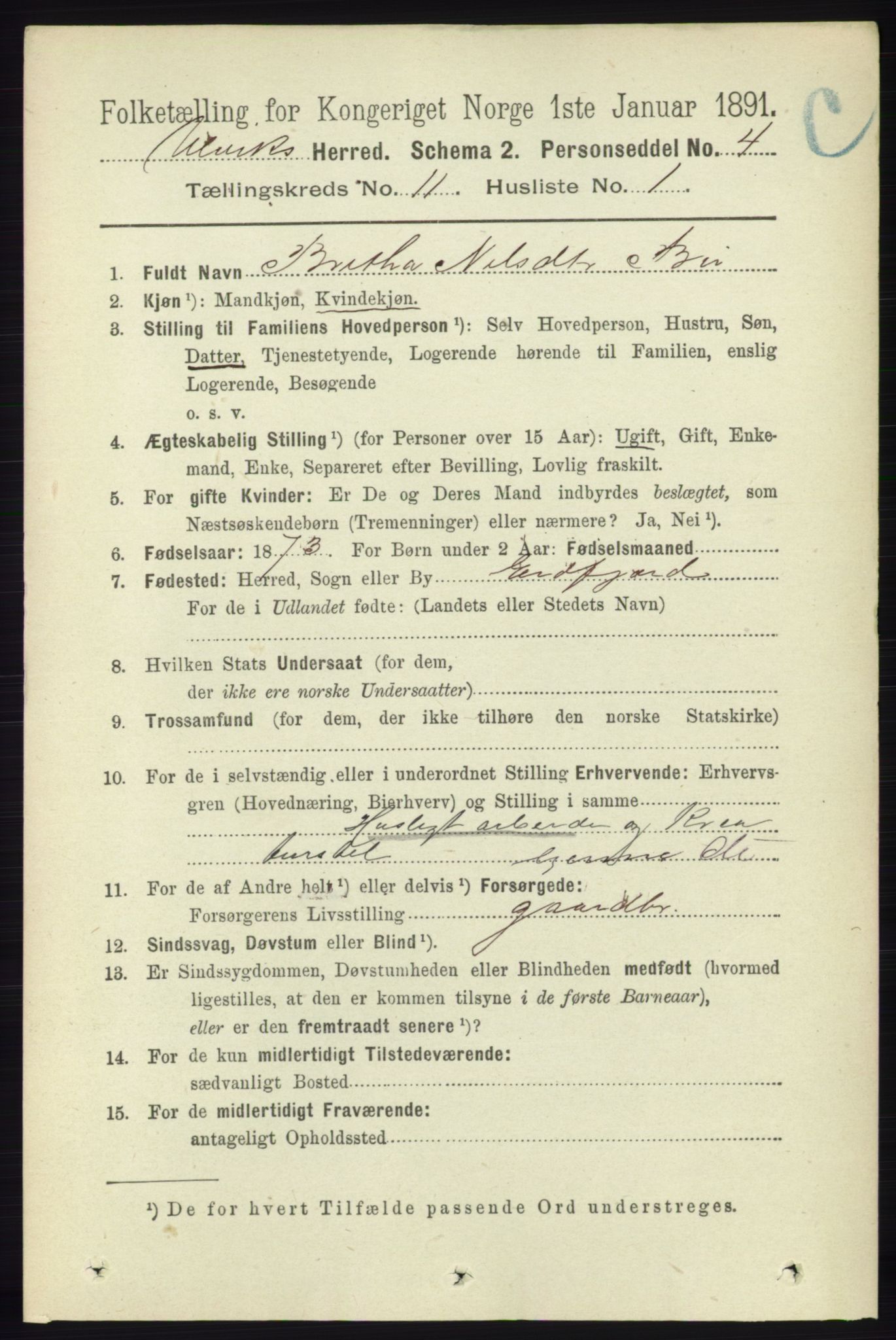 RA, 1891 census for 1233 Ulvik, 1891, p. 3470