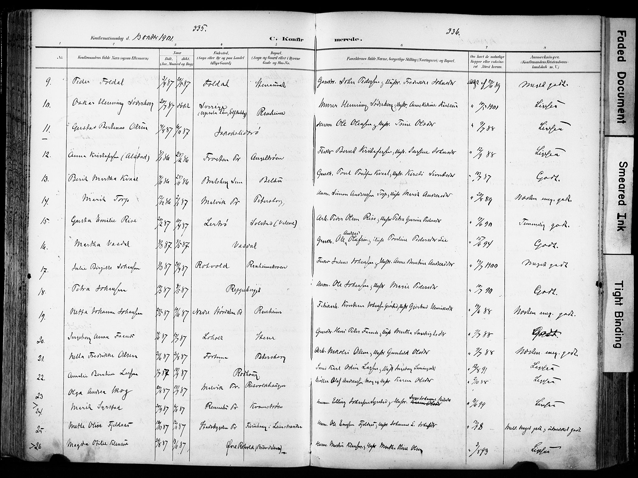 Ministerialprotokoller, klokkerbøker og fødselsregistre - Sør-Trøndelag, SAT/A-1456/606/L0301: Parish register (official) no. 606A16, 1894-1907, p. 335-336