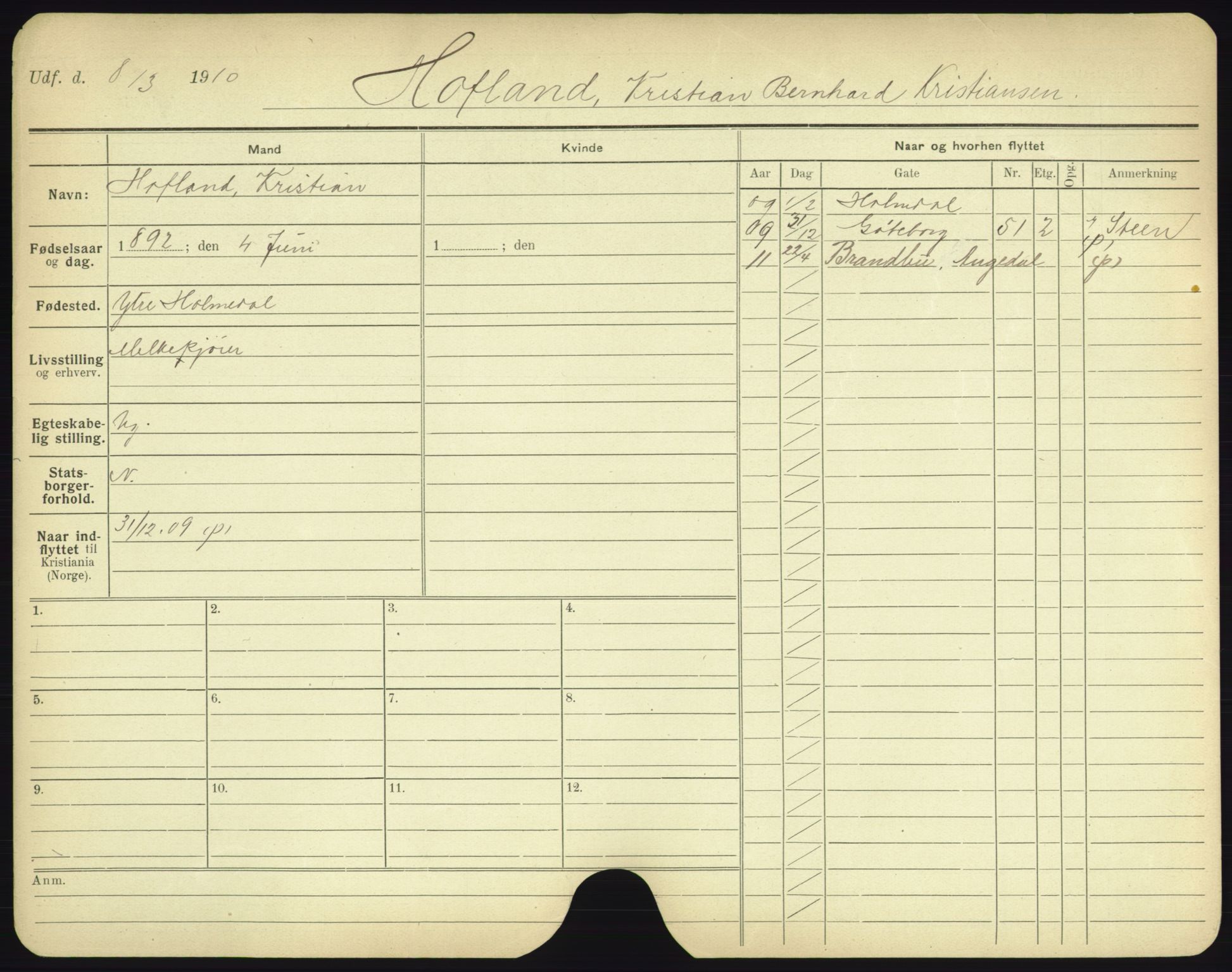 Oslo folkeregister, Registerkort, AV/SAO-A-11715/F/Fa/Fac/L0003: Menn, 1906-1914, p. 974a