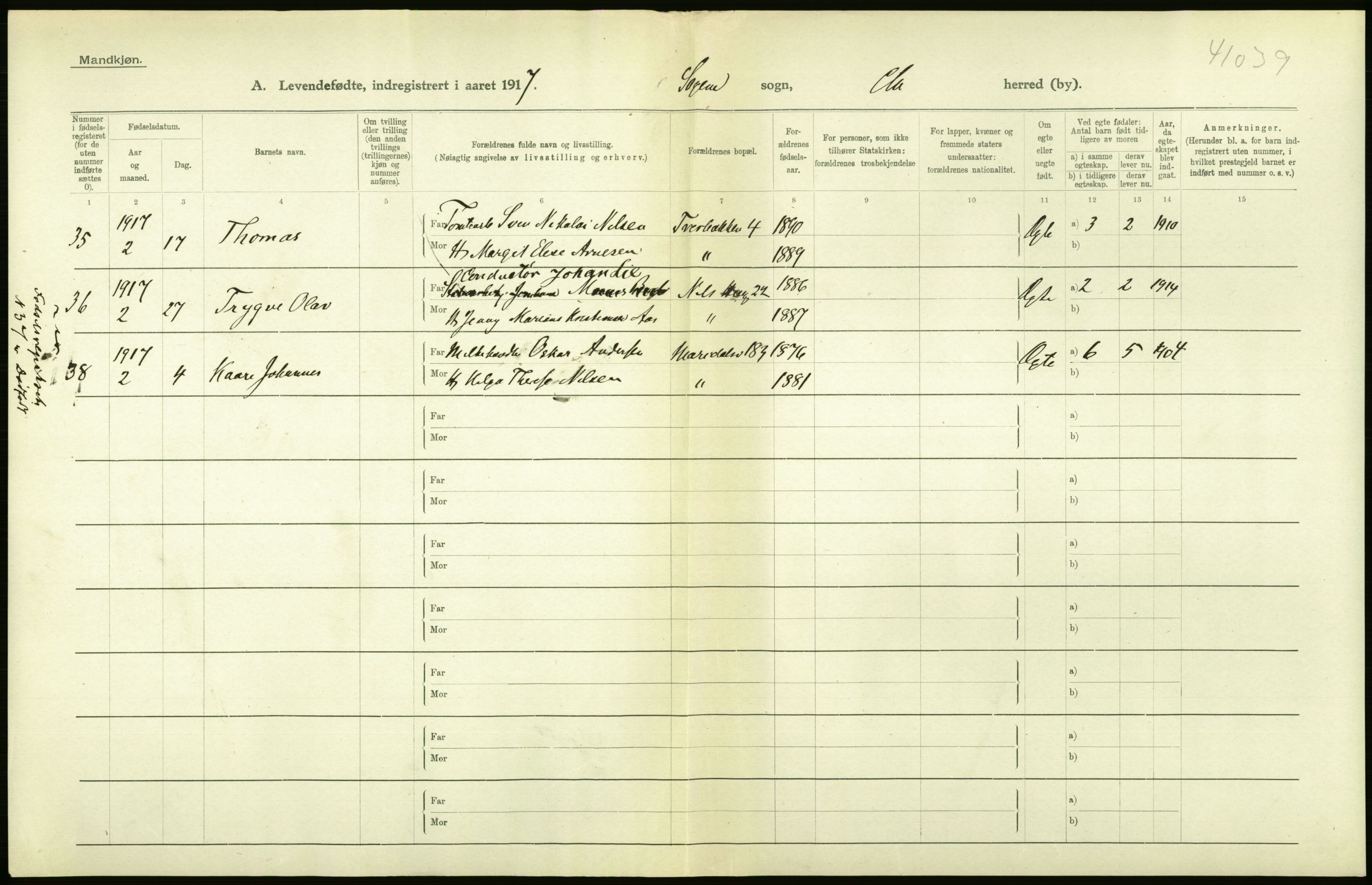 Statistisk sentralbyrå, Sosiodemografiske emner, Befolkning, AV/RA-S-2228/D/Df/Dfb/Dfbg/L0007: Kristiania: Levendefødte menn og kvinner., 1917, p. 90