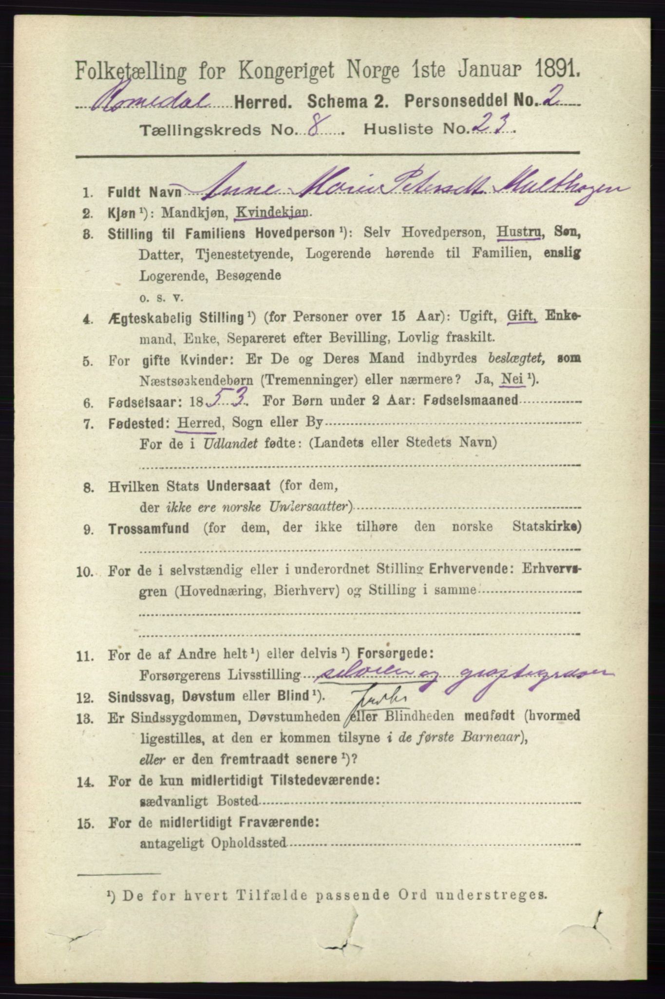 RA, 1891 census for 0416 Romedal, 1891, p. 4100