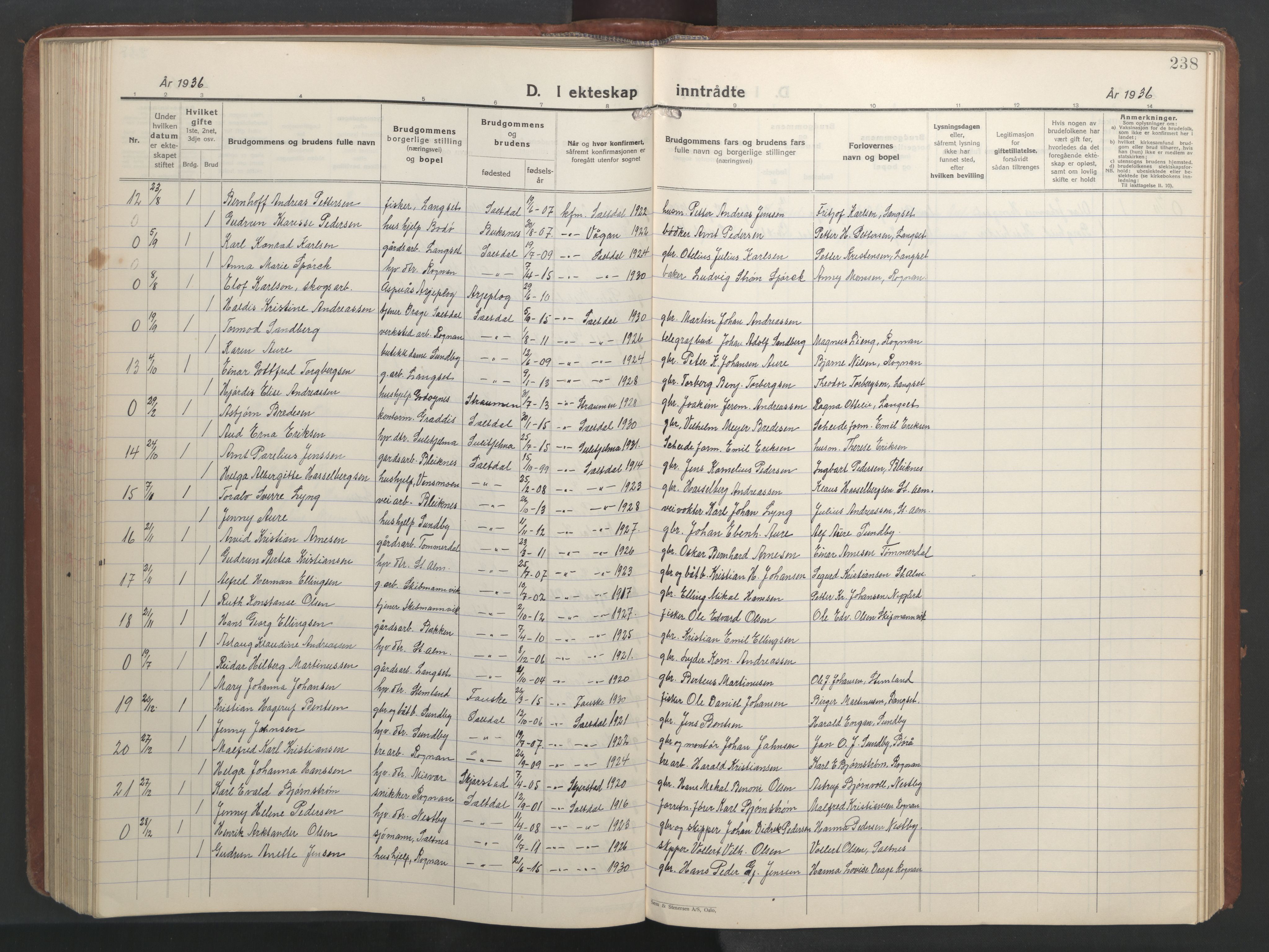 Ministerialprotokoller, klokkerbøker og fødselsregistre - Nordland, AV/SAT-A-1459/847/L0680: Parish register (copy) no. 847C08, 1930-1947, p. 238