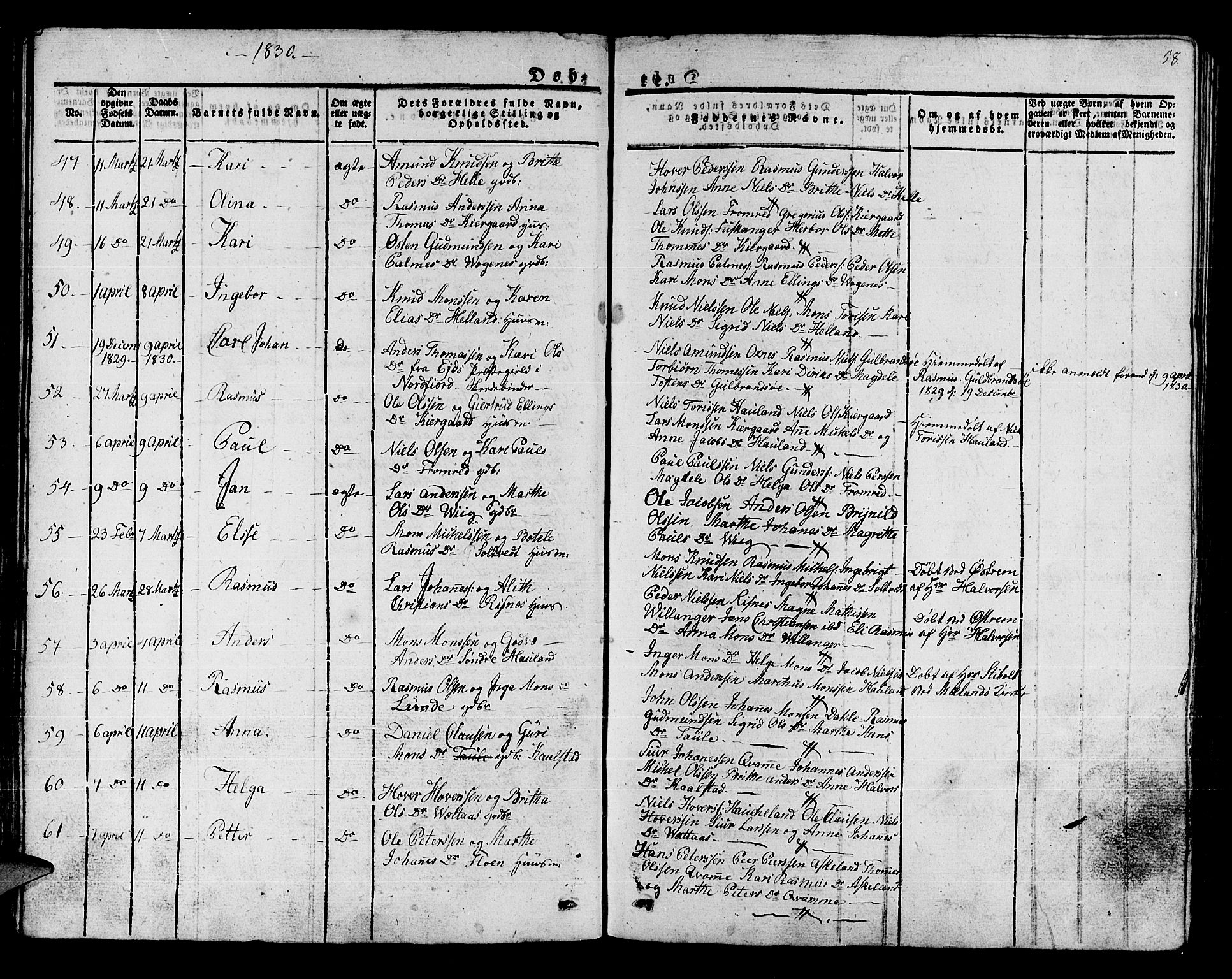 Manger sokneprestembete, AV/SAB-A-76801/H/Haa: Parish register (official) no. A 4, 1824-1838, p. 58