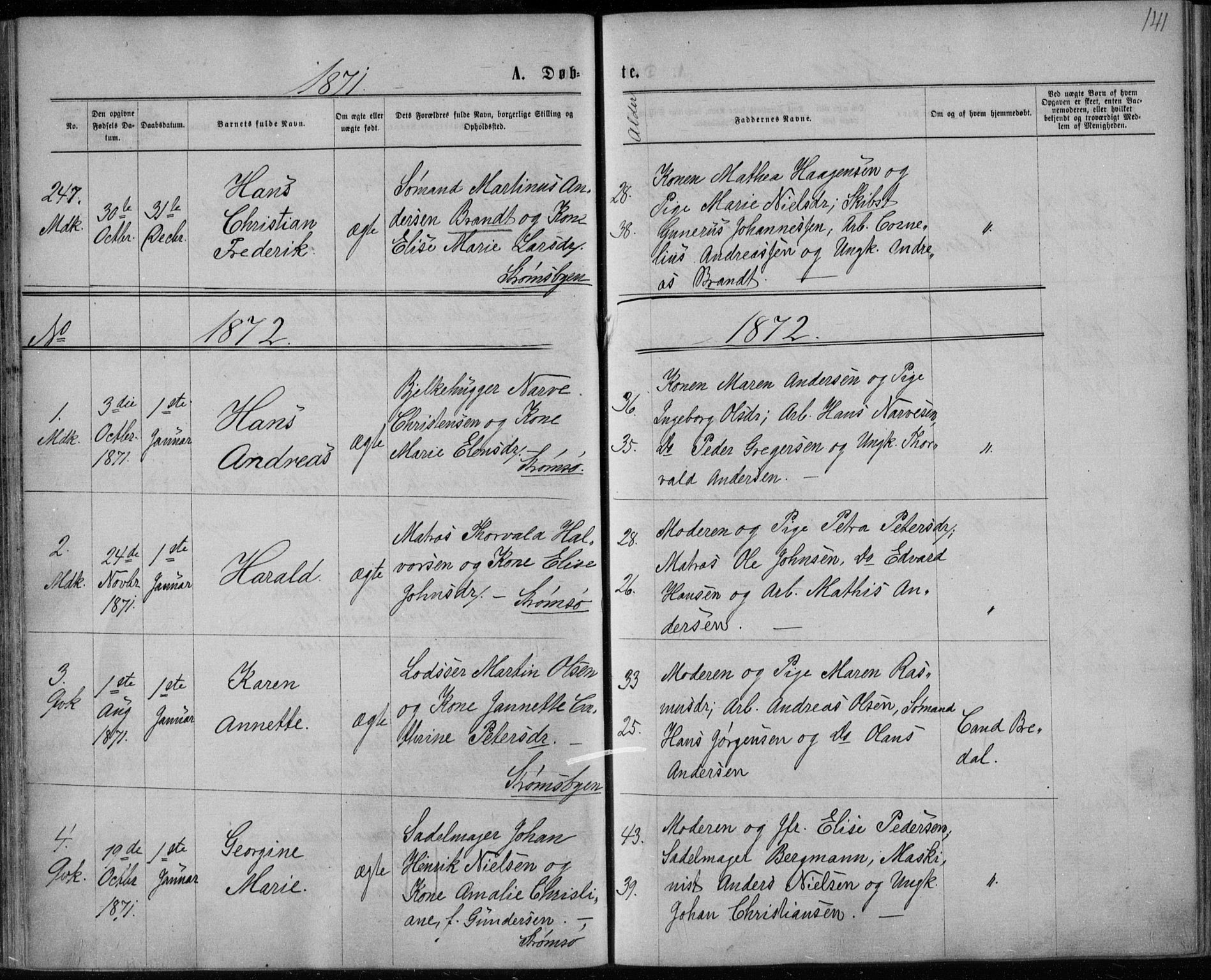 Strømsø kirkebøker, SAKO/A-246/F/Fa/L0016: Parish register (official) no. I 16, 1868-1873, p. 141