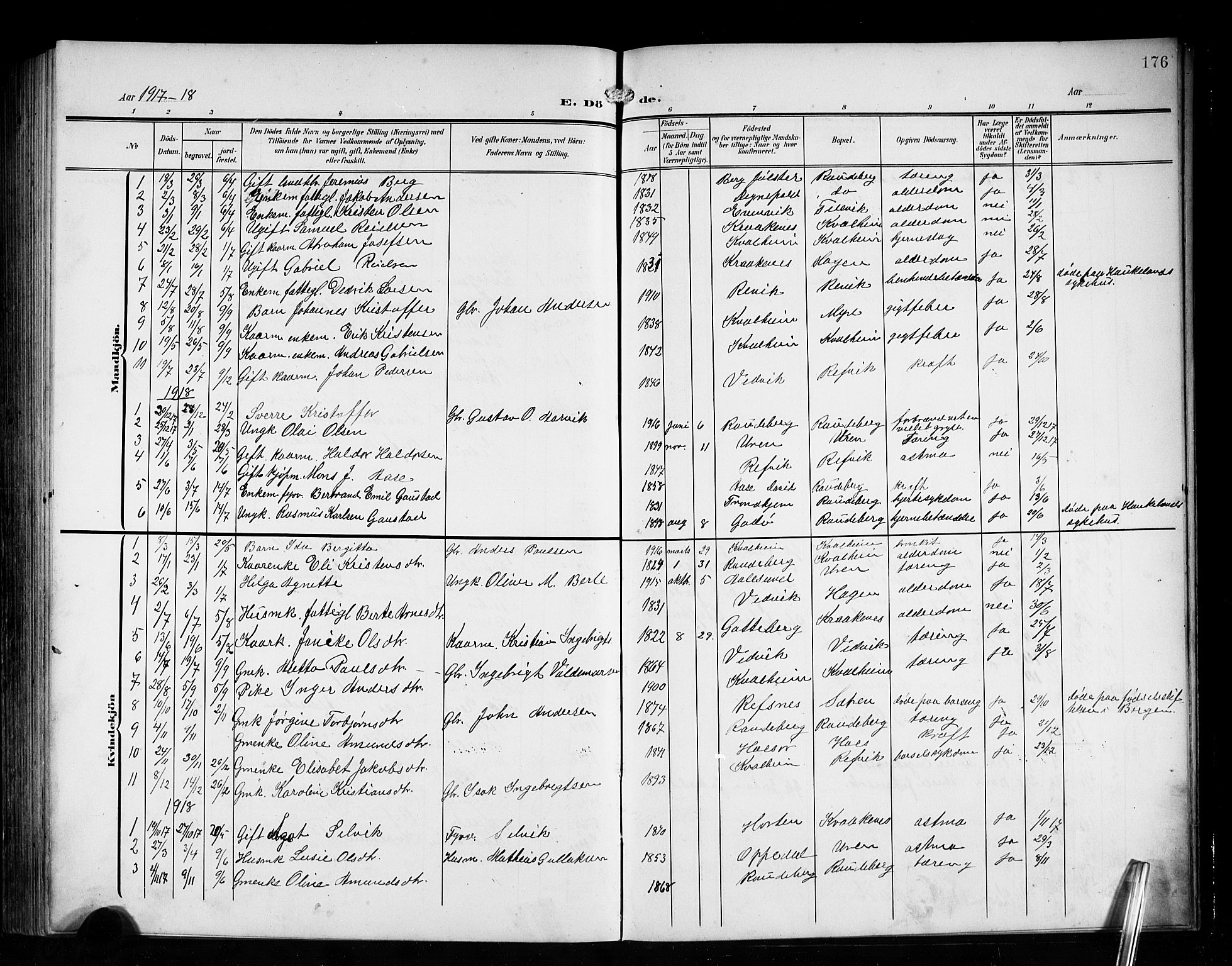 Vågsøy sokneprestembete, AV/SAB-A-81601/H/Hab: Parish register (copy) no. A 1, 1905-1926, p. 176