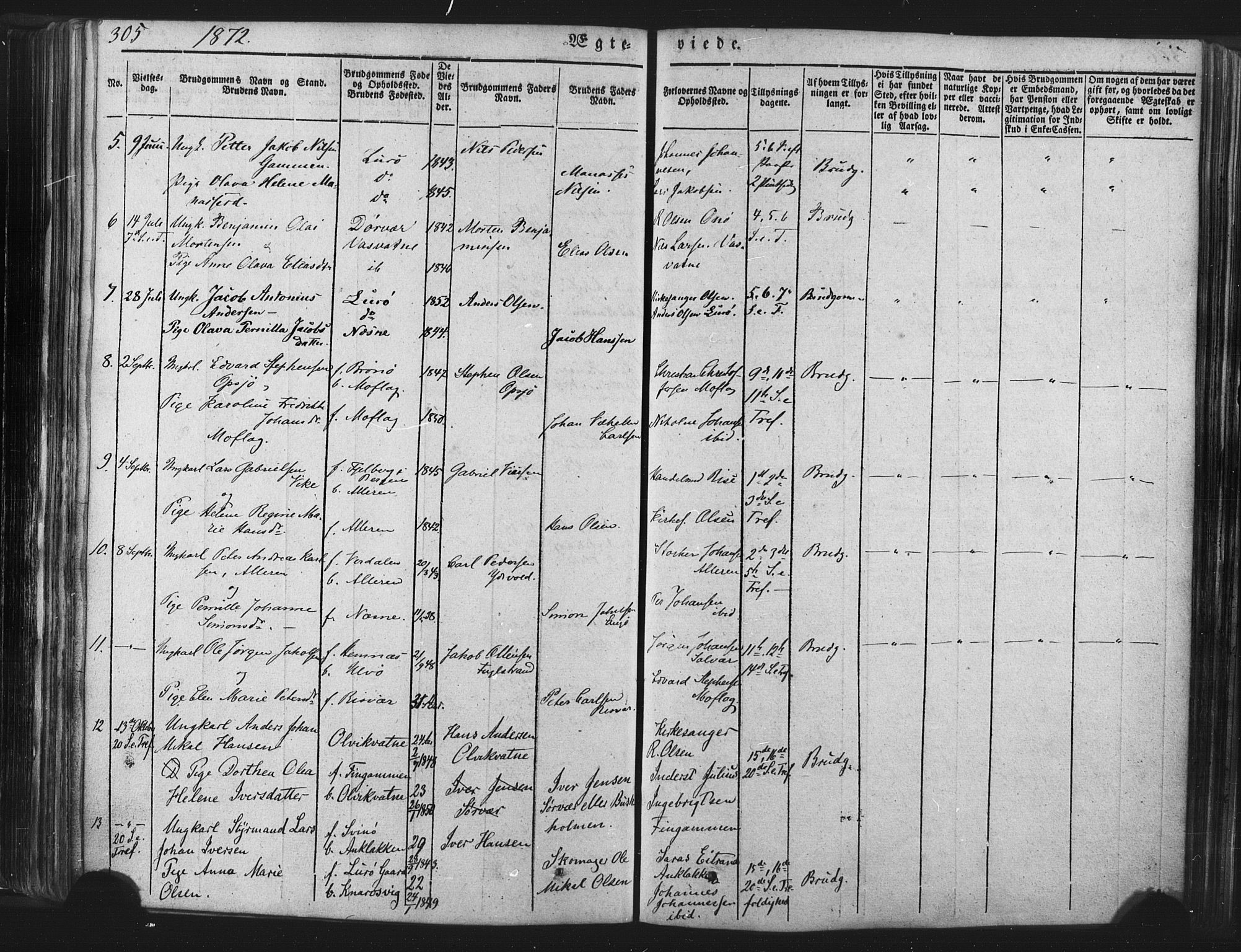 Ministerialprotokoller, klokkerbøker og fødselsregistre - Nordland, AV/SAT-A-1459/839/L0567: Parish register (official) no. 839A04, 1863-1879, p. 305