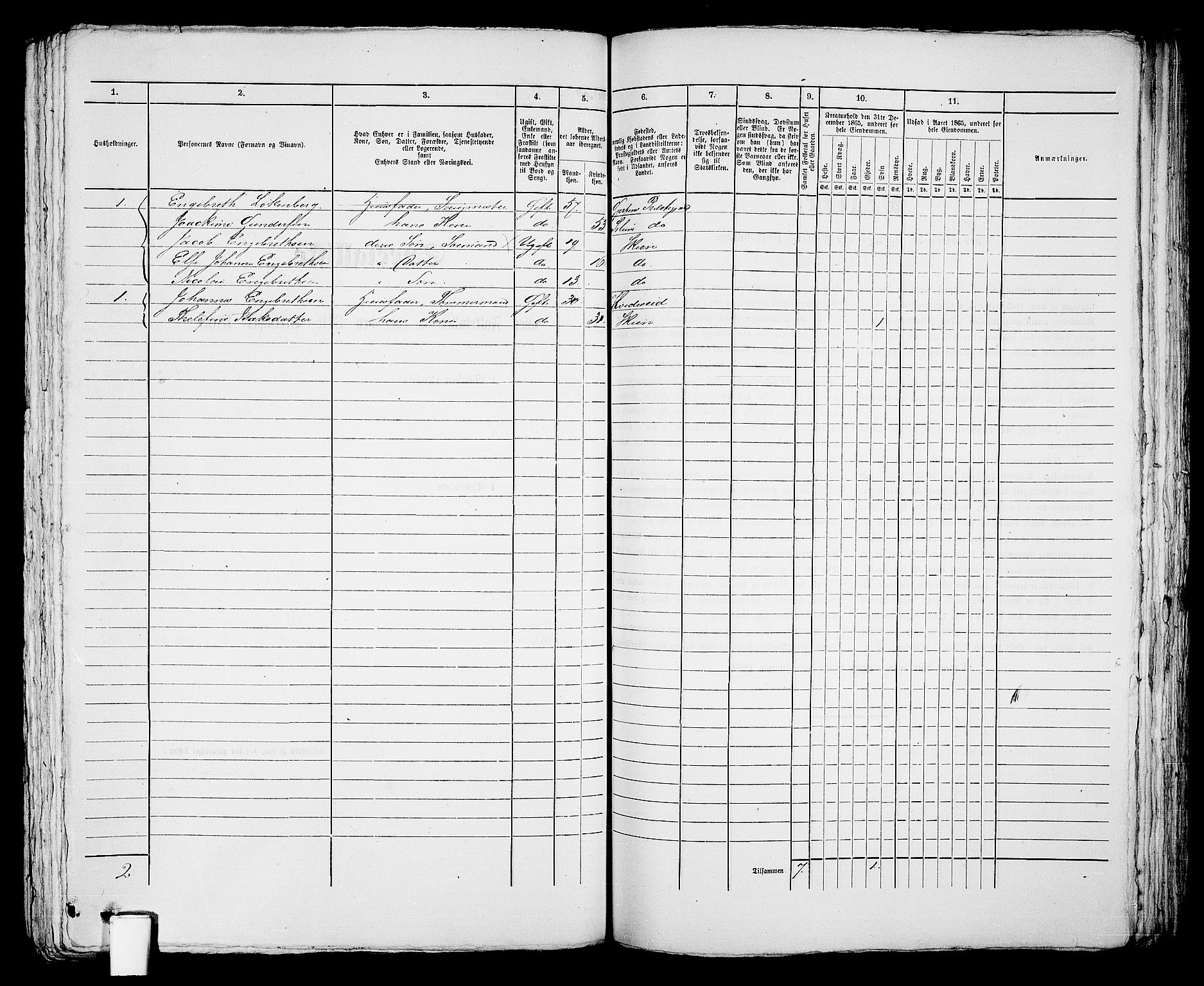 RA, 1865 census for Skien, 1865, p. 695