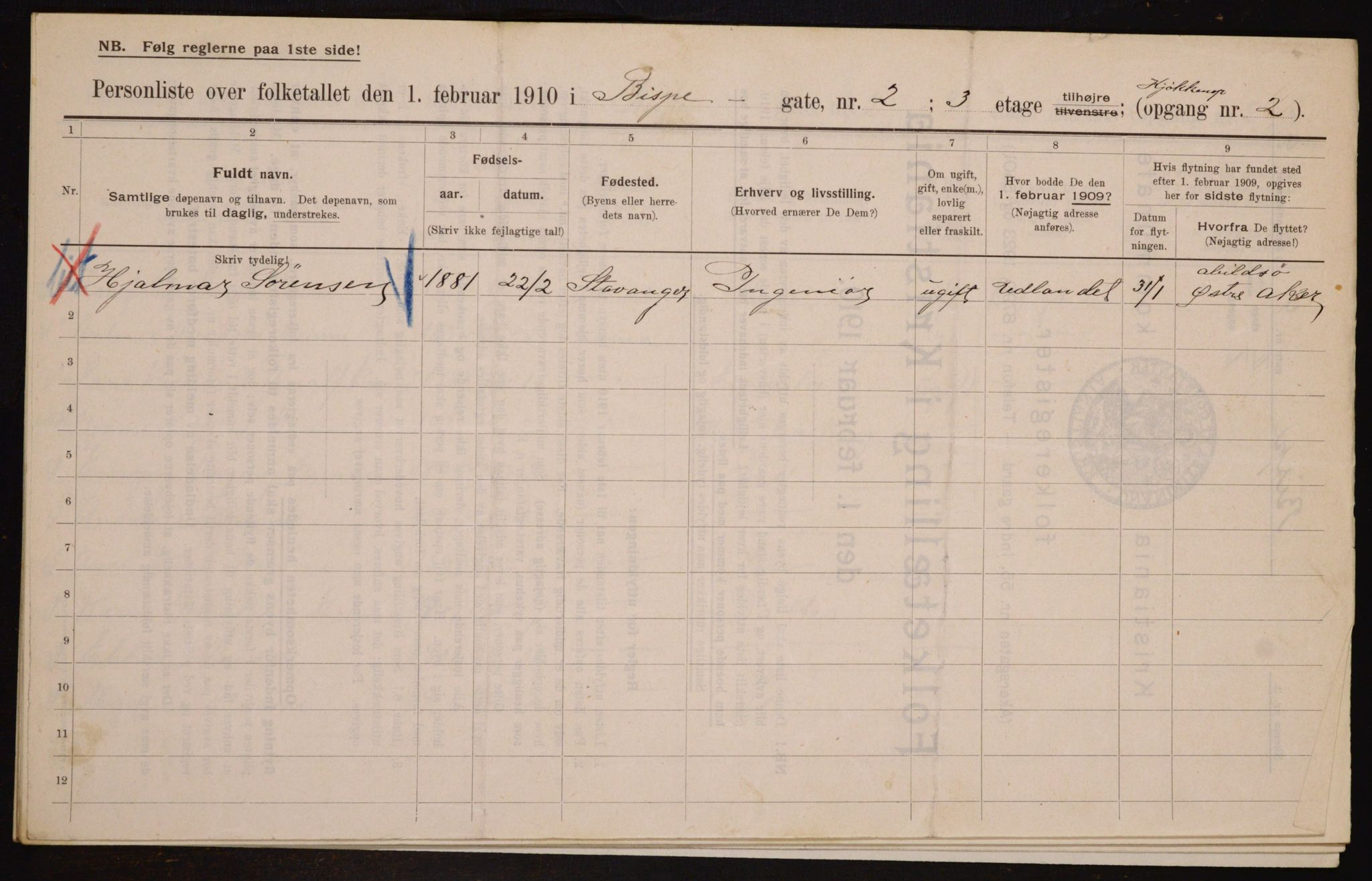 OBA, Municipal Census 1910 for Kristiania, 1910, p. 5165