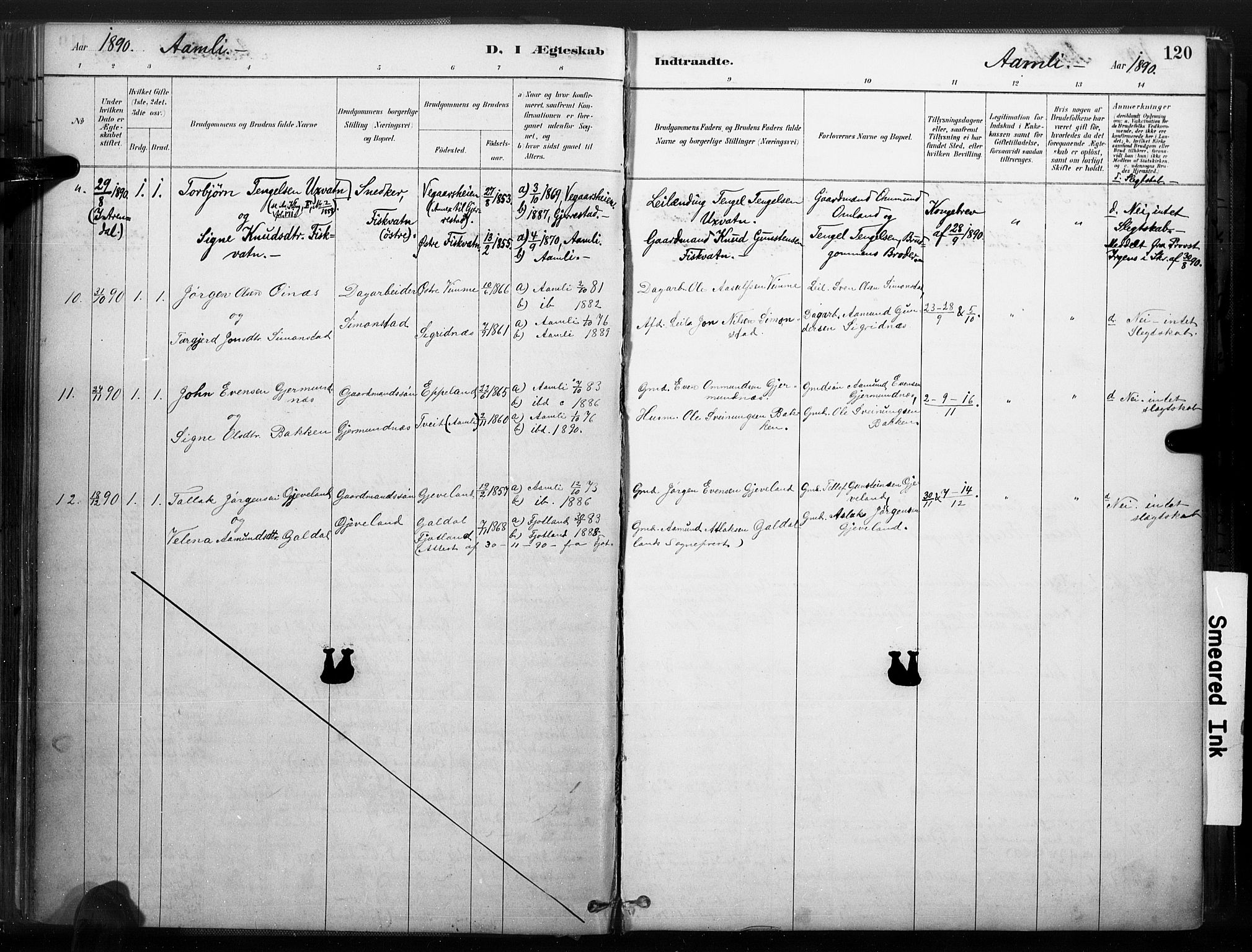 Åmli sokneprestkontor, SAK/1111-0050/F/Fa/Fac/L0010: Parish register (official) no. A 10 /1, 1885-1899, p. 120