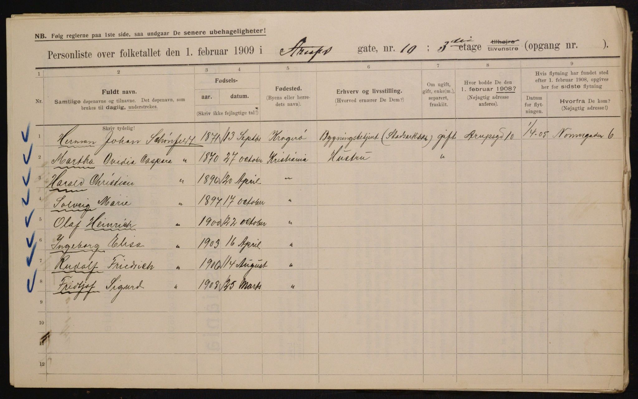 OBA, Municipal Census 1909 for Kristiania, 1909, p. 2095