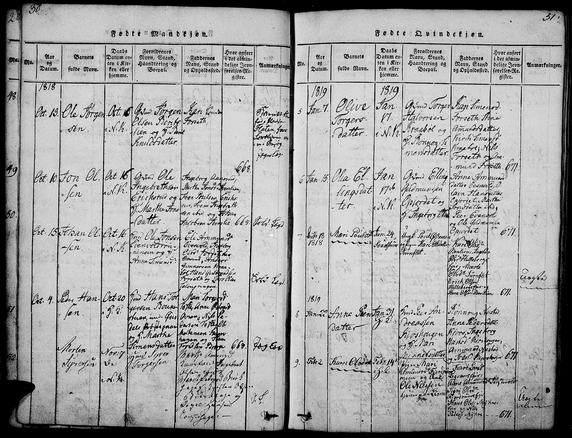 Gausdal prestekontor, SAH/PREST-090/H/Ha/Haa/L0005: Parish register (official) no. 5, 1817-1829, p. 30-31