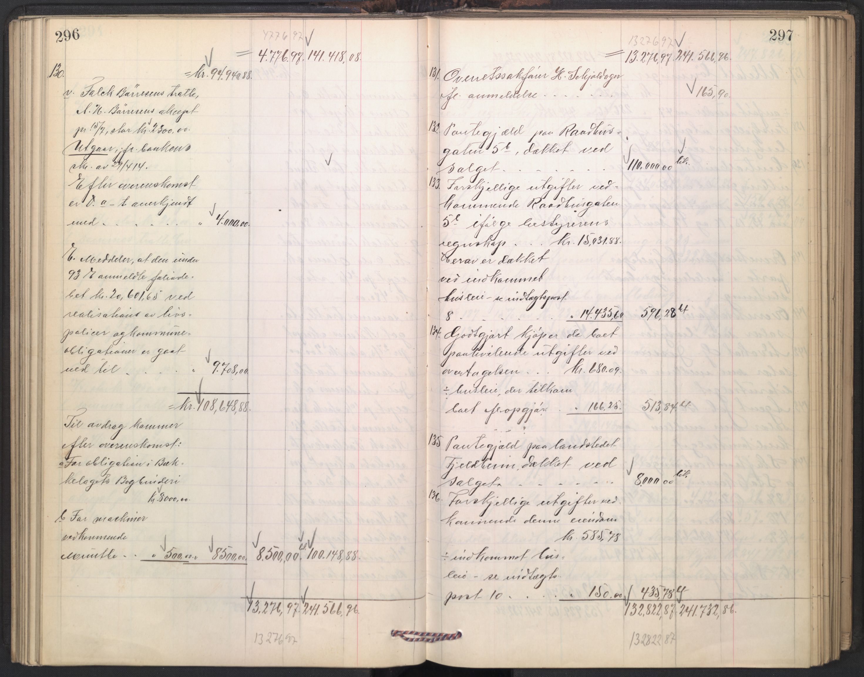 Oslo skifterett, AV/SAO-A-10383/H/Hd/Hdd/L0004: Skifteutlodningsprotokoll for konkursbo, 1906-1915, p. 296-297