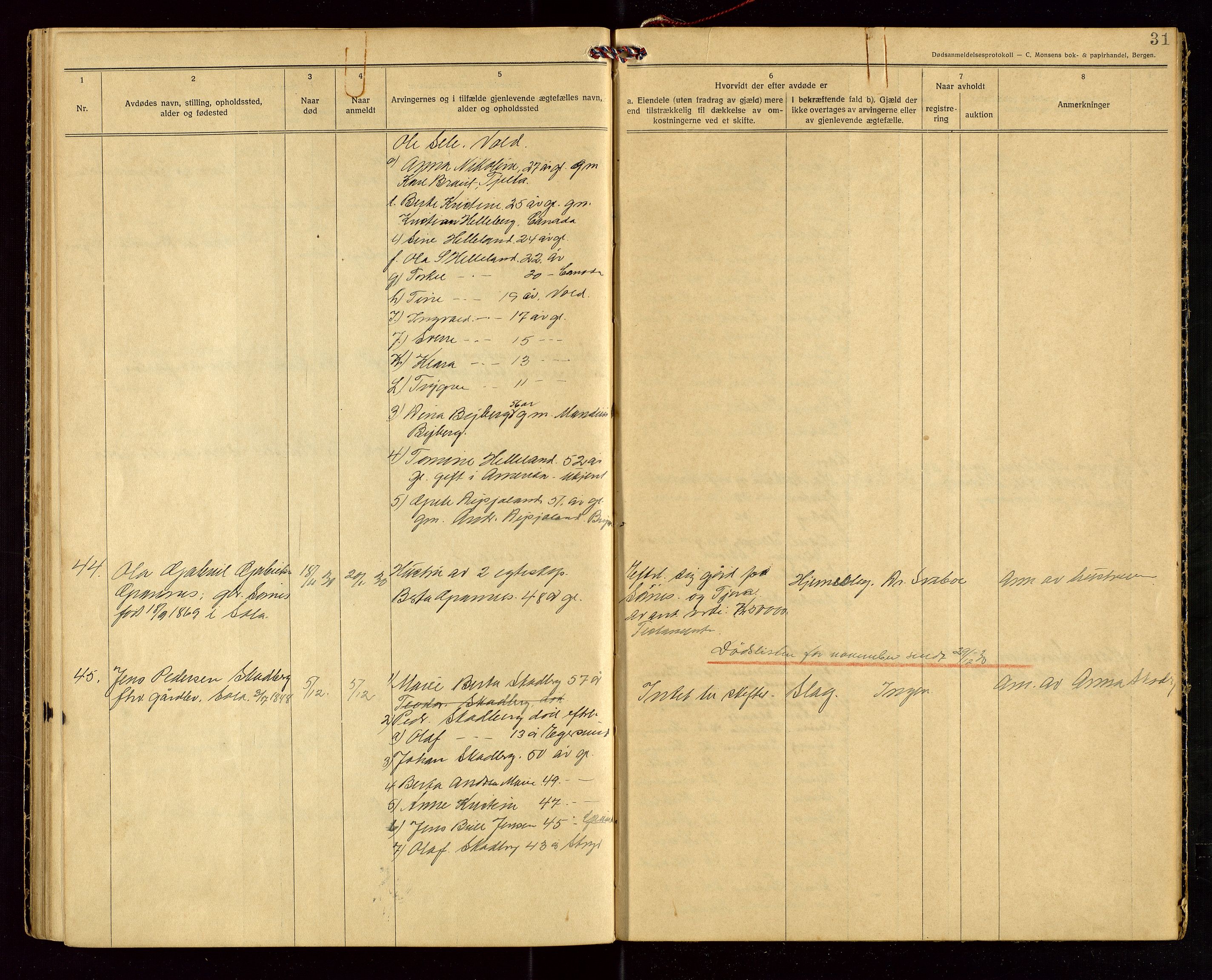 Håland lensmannskontor, AV/SAST-A-100100/Gga/L0003: "Dødsanmeldelser 1926 - 1931 for Haaland", 1926-1931, p. 31