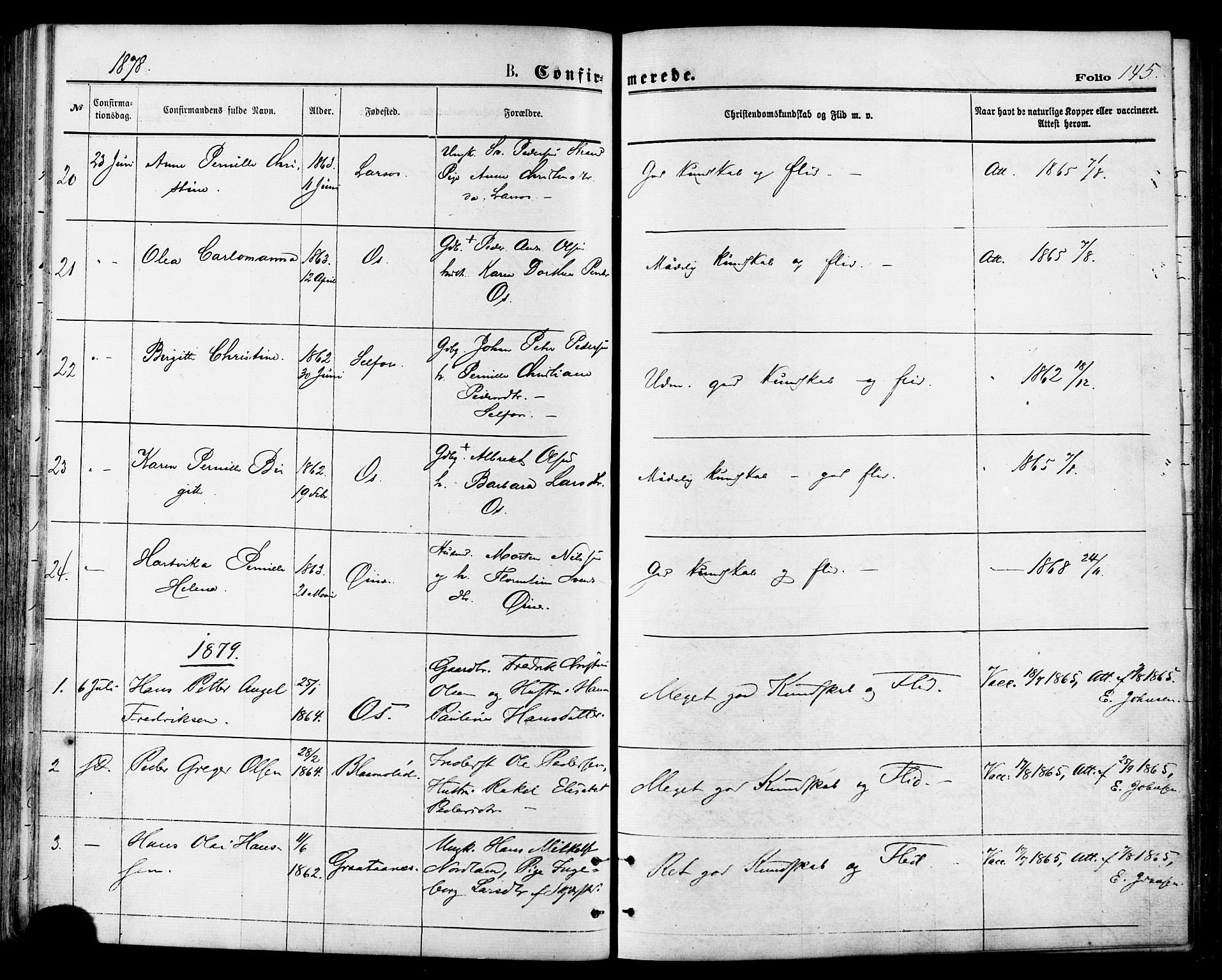 Ministerialprotokoller, klokkerbøker og fødselsregistre - Nordland, AV/SAT-A-1459/846/L0645: Parish register (official) no. 846A03, 1872-1886, p. 145