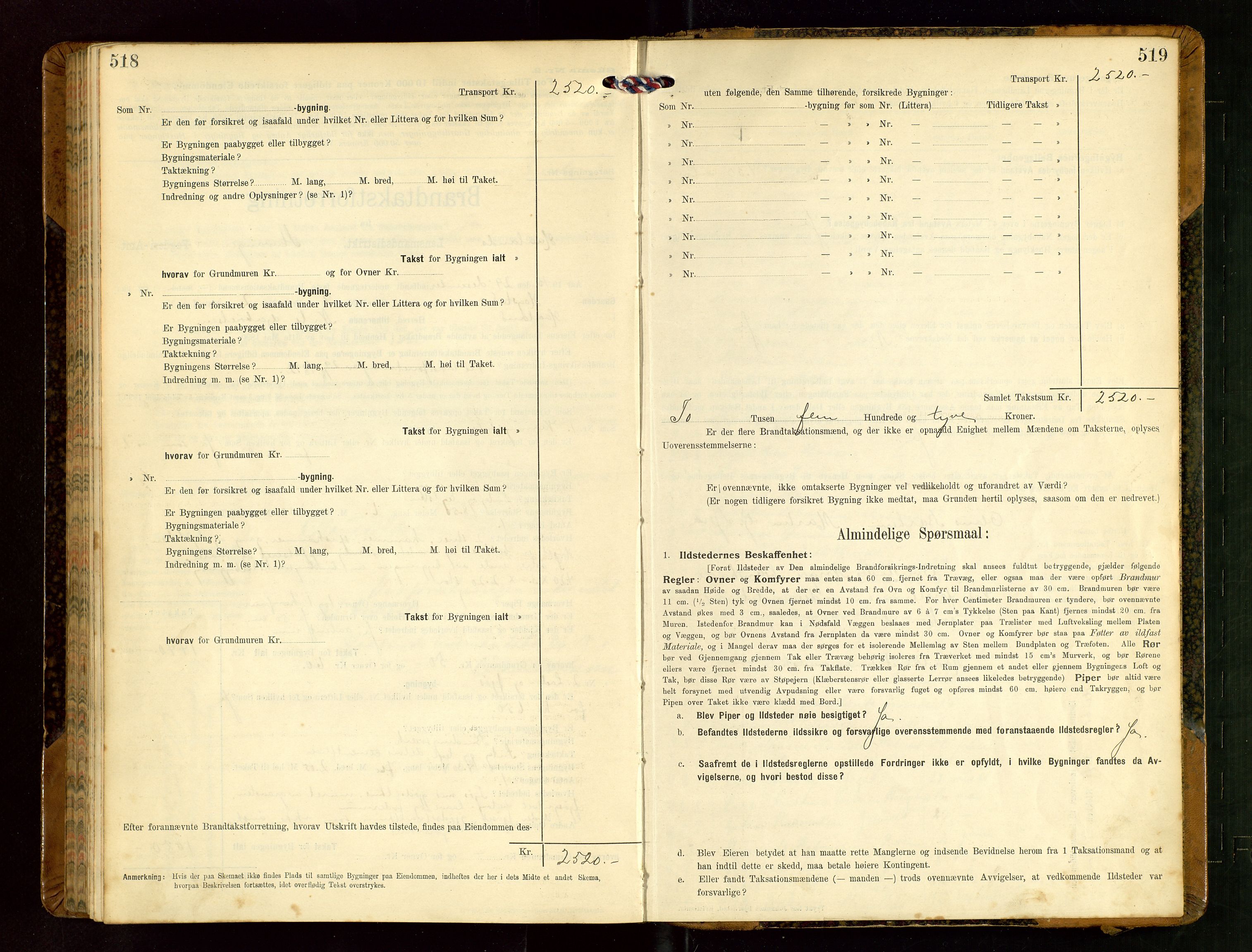 Håland lensmannskontor, AV/SAST-A-100100/Gob/L0004: Branntakstprotokoll - skjematakst. Register i boken., 1913-1915, p. 518-519