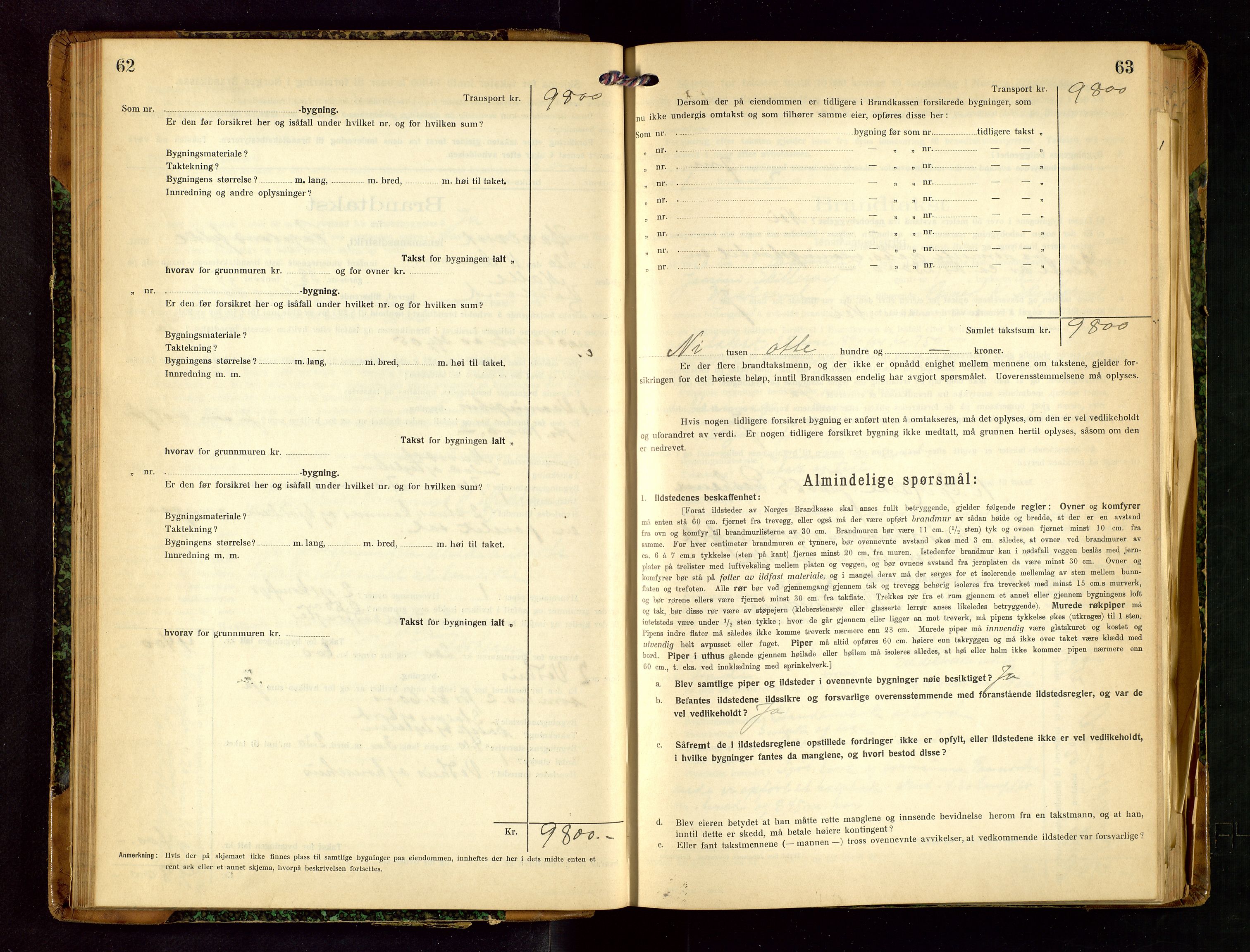 Håland lensmannskontor, SAST/A-100100/Gob/L0007: Branntakstprotokoll - skjematakst. Register i boken., 1920-1925, p. 62-63