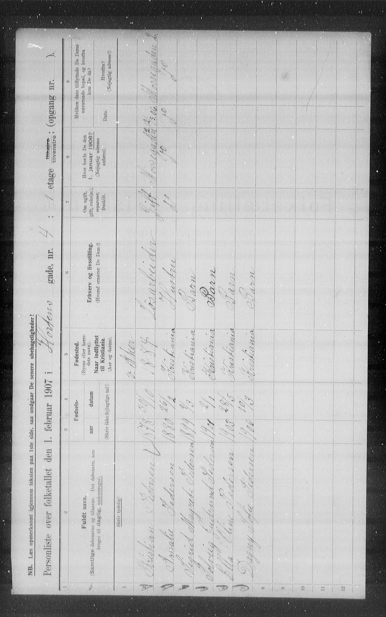 OBA, Municipal Census 1907 for Kristiania, 1907, p. 21260