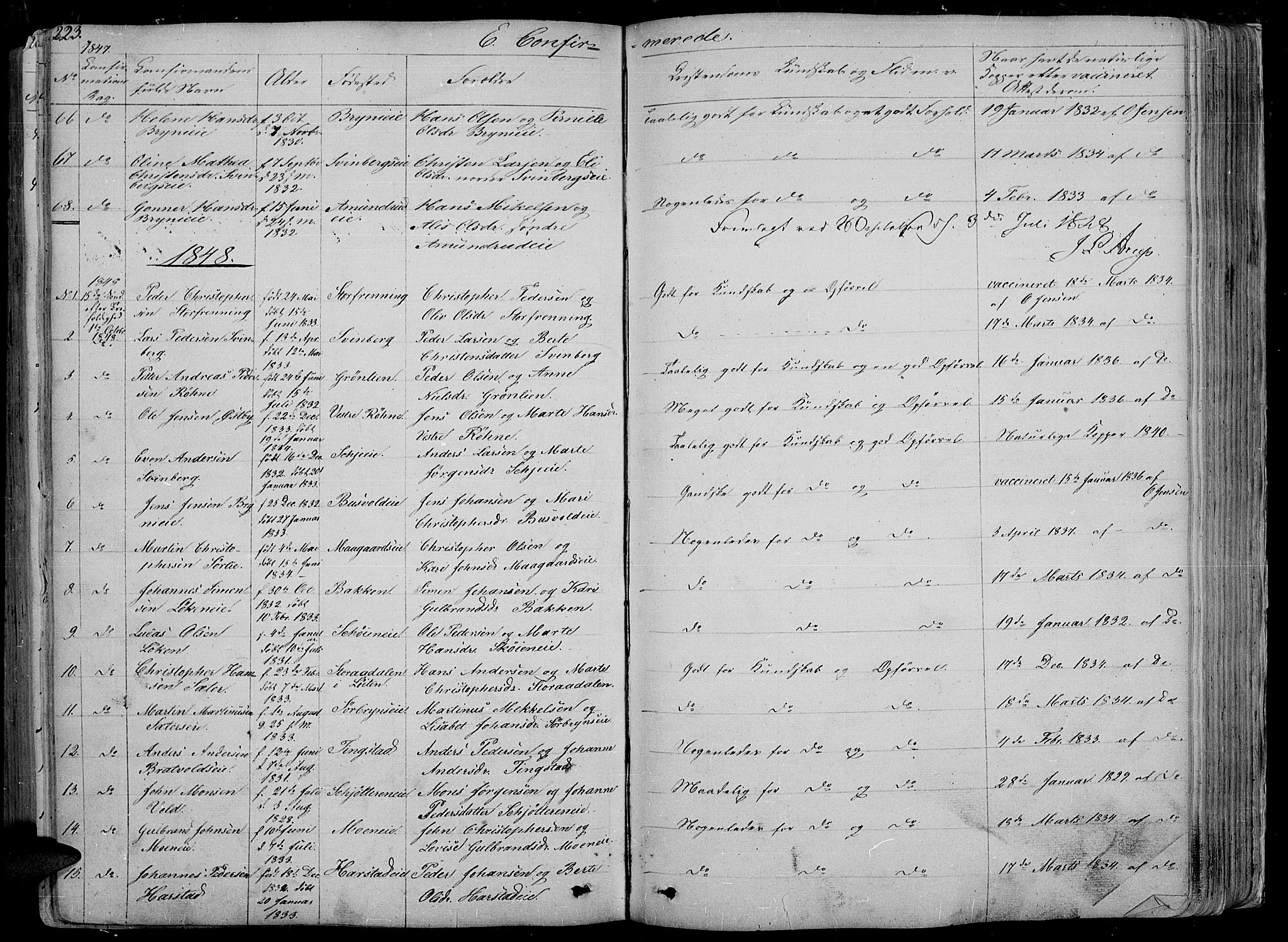 Romedal prestekontor, SAH/PREST-004/L/L0009: Parish register (copy) no. 9, 1846-1866, p. 223