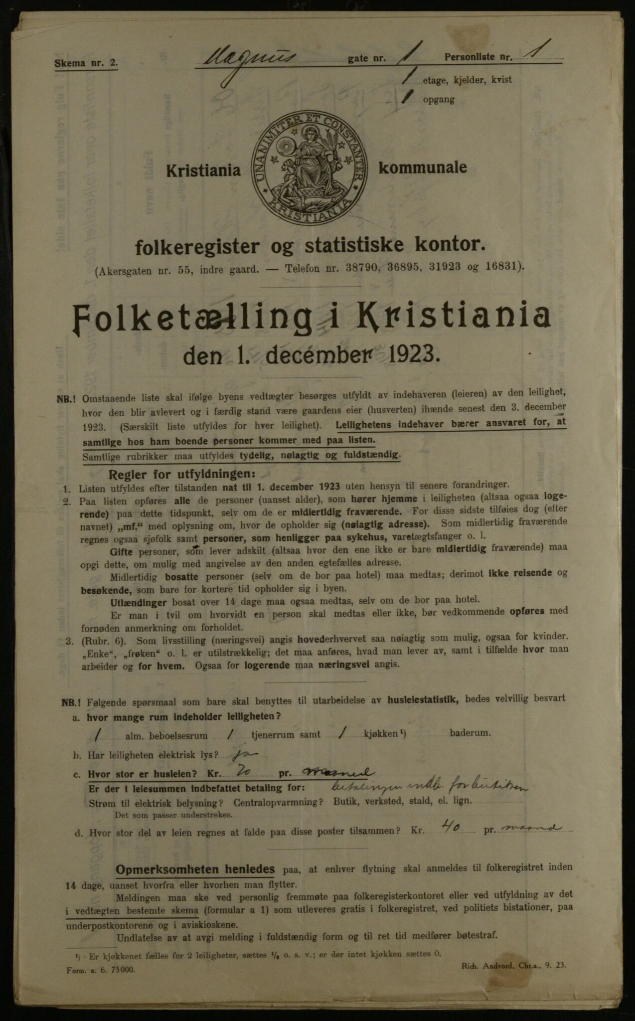 OBA, Municipal Census 1923 for Kristiania, 1923, p. 65858