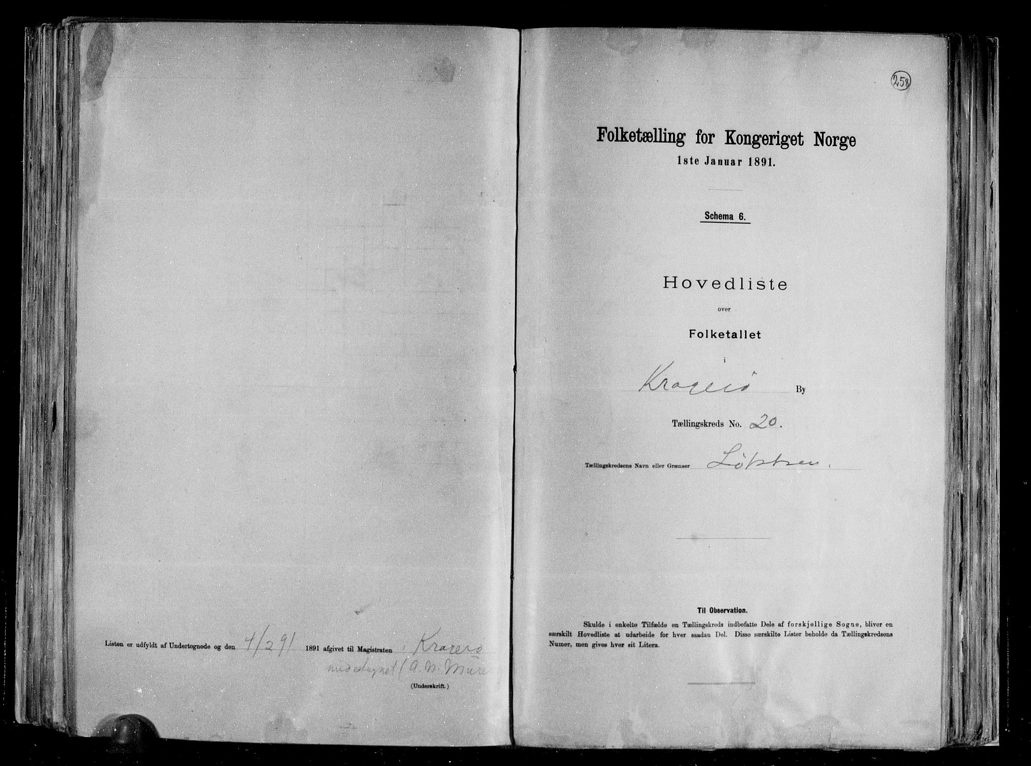 RA, 1891 census for 0801 Kragerø, 1891, p. 43