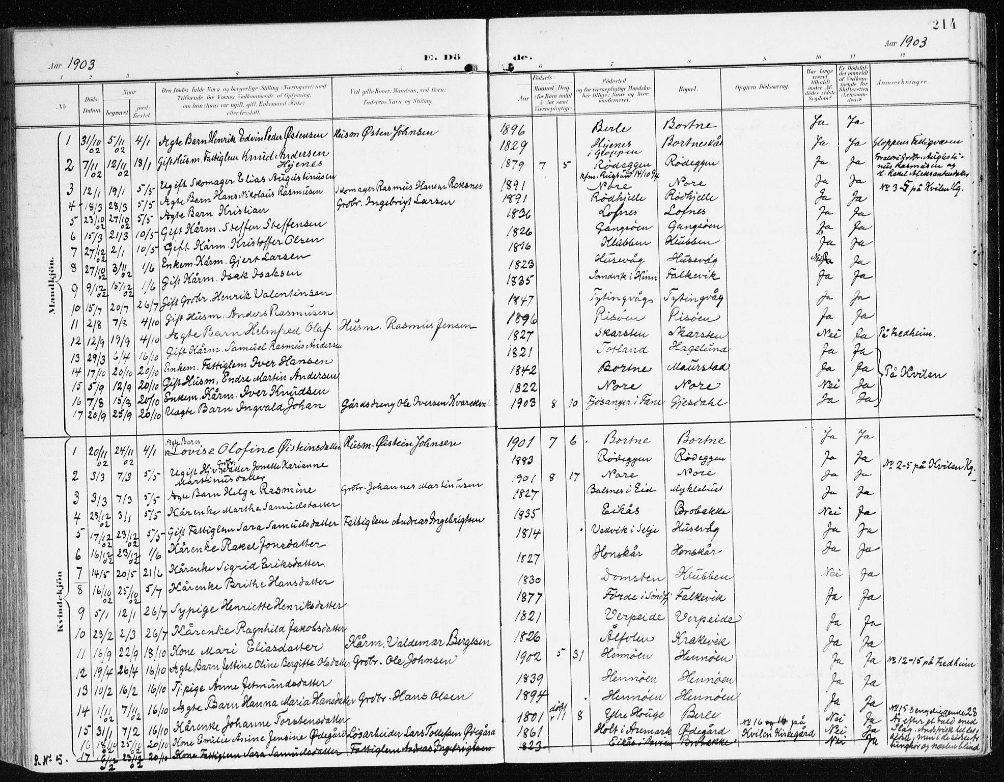 Davik sokneprestembete, AV/SAB-A-79701/H/Haa/Haad/L0002: Parish register (official) no. D 2, 1901-1930, p. 214