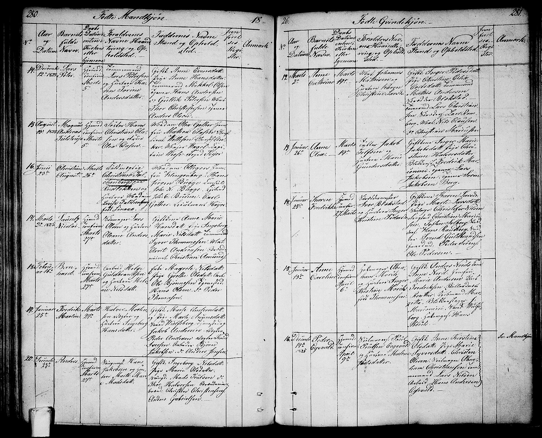 Larvik kirkebøker, AV/SAKO-A-352/G/Ga/L0002: Parish register (copy) no. I 2, 1807-1830, p. 280-281