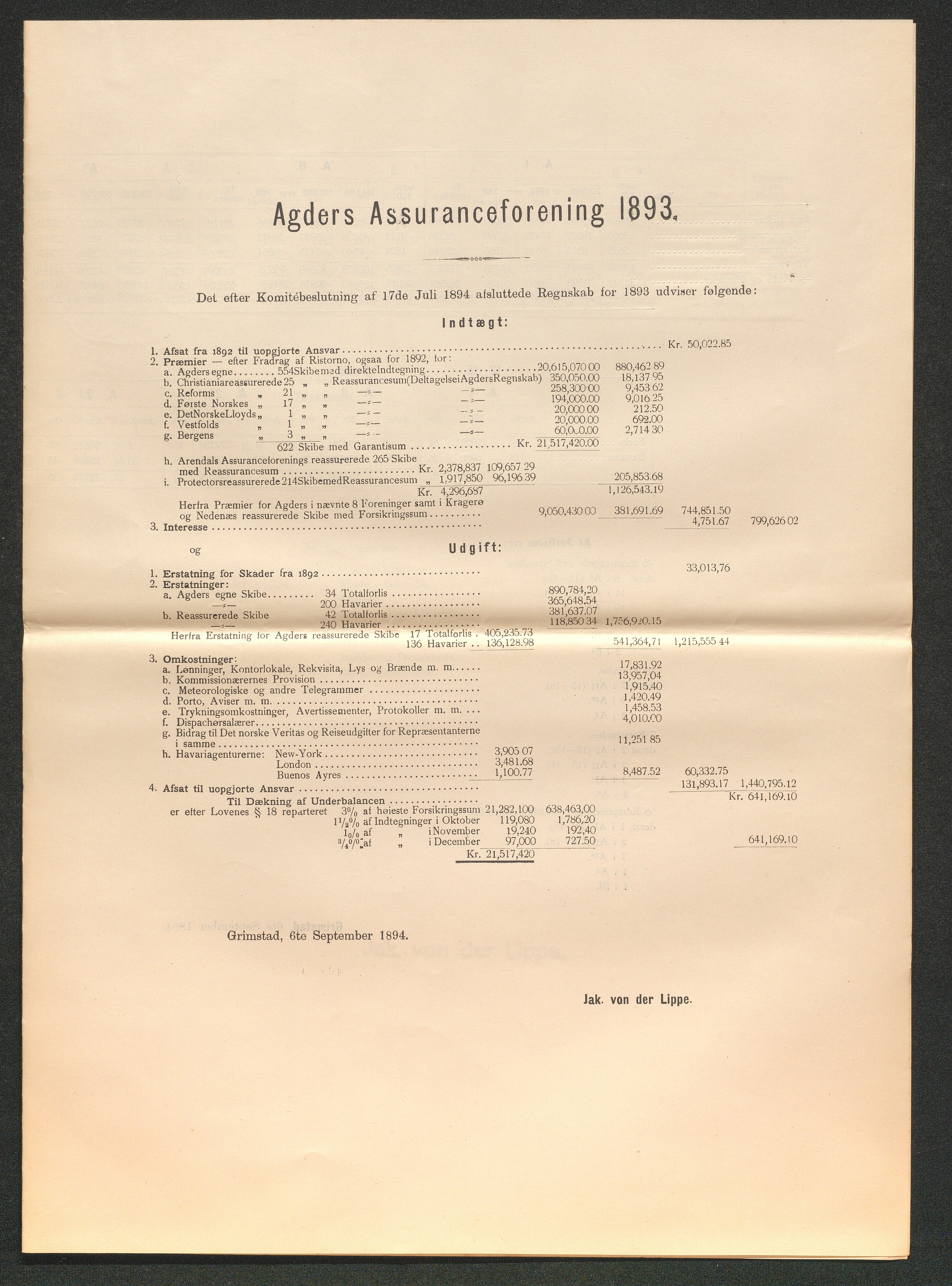 Agders Gjensidige Assuranceforening, AAKS/PA-1718/05/L0003: Regnskap, seilavdeling, pakkesak, 1890-1912