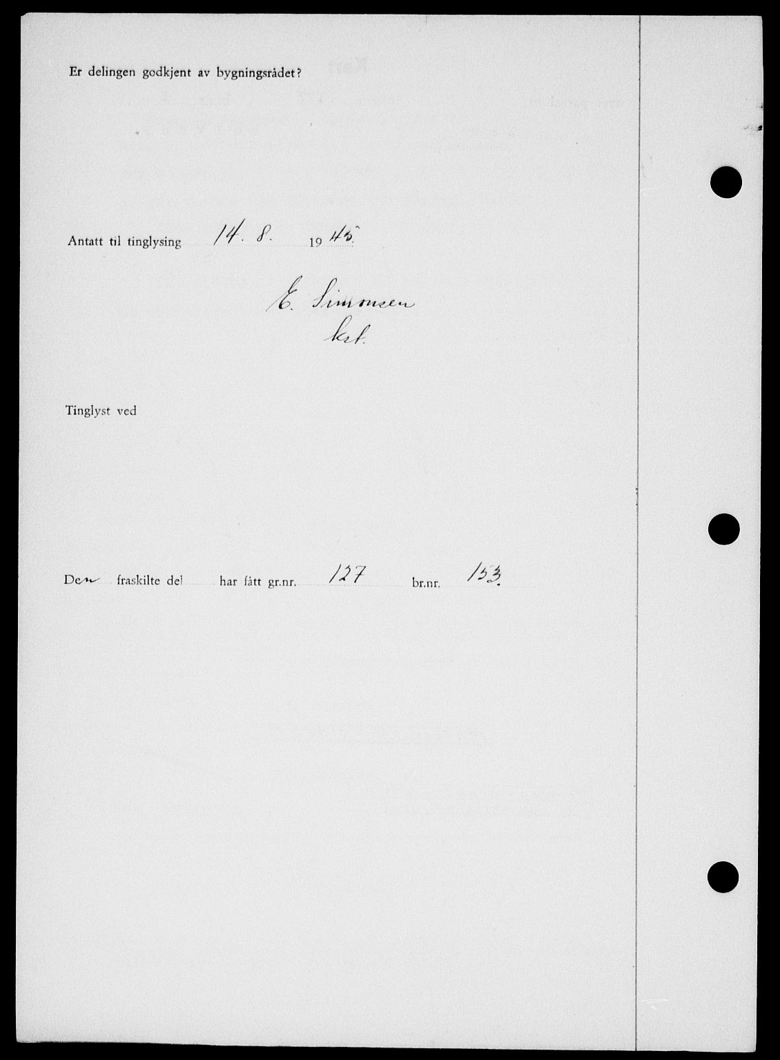 Onsøy sorenskriveri, SAO/A-10474/G/Ga/Gab/L0014: Mortgage book no. II A-14, 1944-1945, Diary no: : 1143/1945