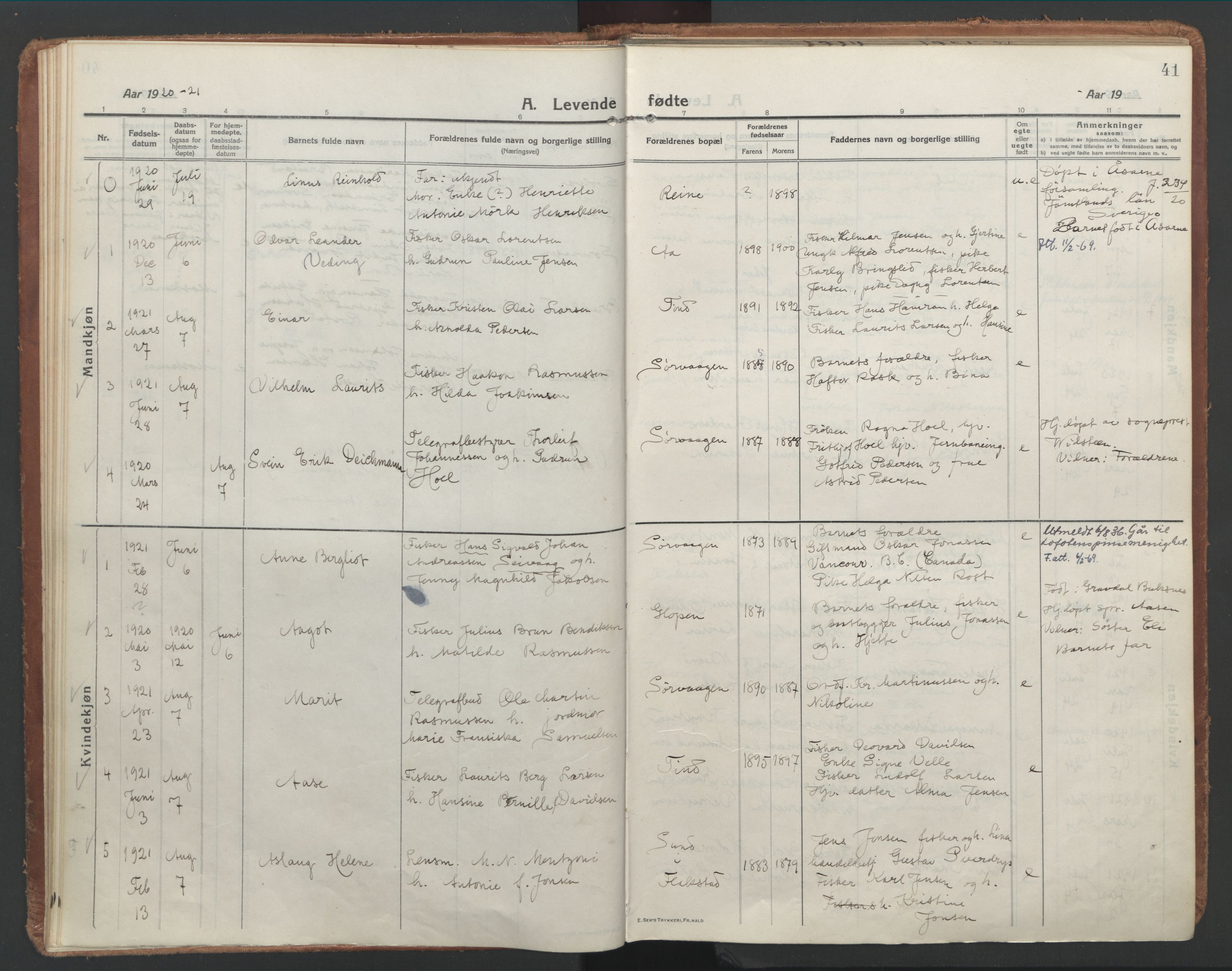 Ministerialprotokoller, klokkerbøker og fødselsregistre - Nordland, SAT/A-1459/886/L1222: Parish register (official) no. 886A04, 1914-1926, p. 41