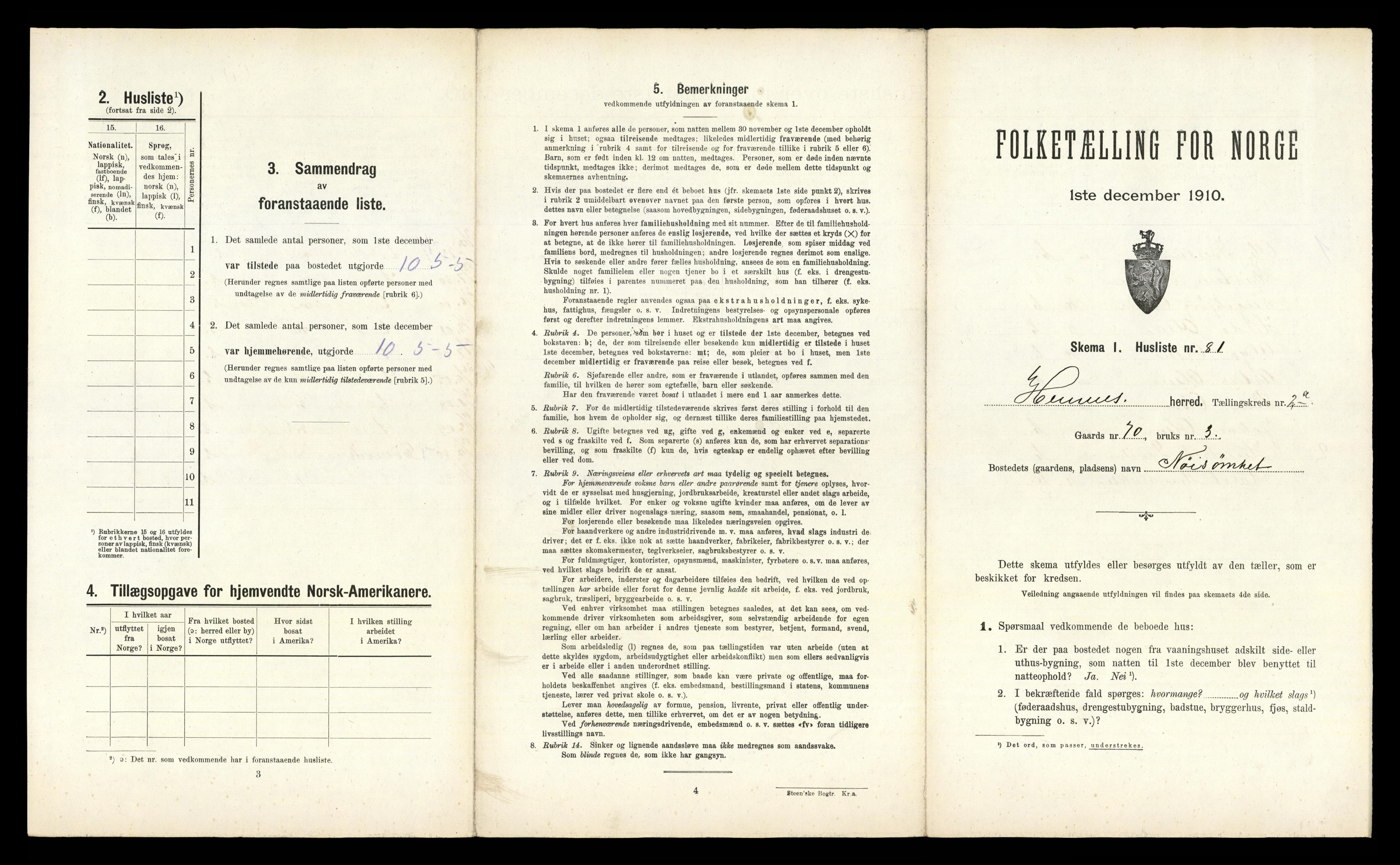 RA, 1910 census for Hemnes, 1910, p. 788