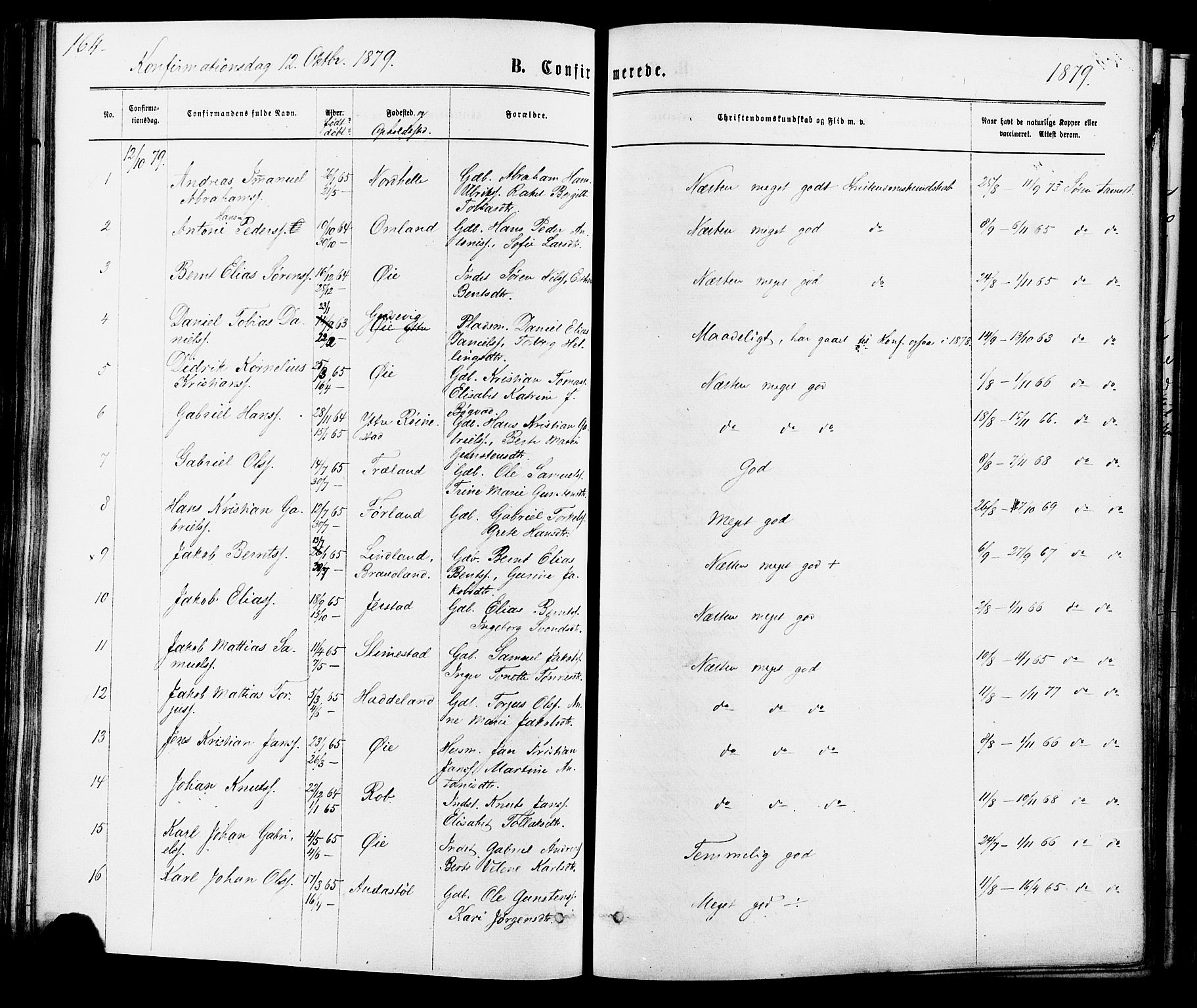 Kvinesdal sokneprestkontor, SAK/1111-0026/F/Fa/Fab/L0007: Parish register (official) no. A 7, 1870-1885, p. 164