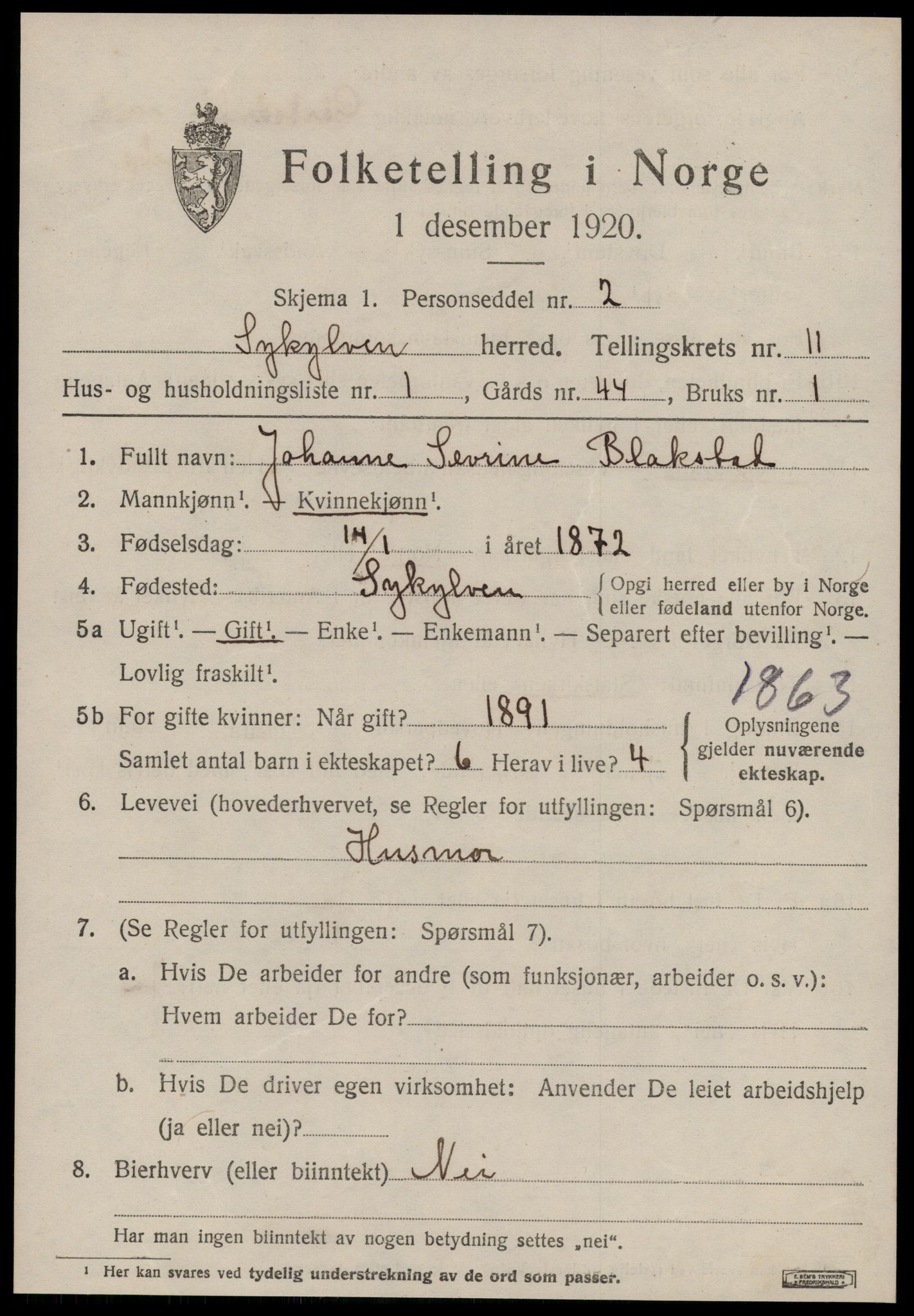 SAT, 1920 census for Sykkylven, 1920, p. 5413