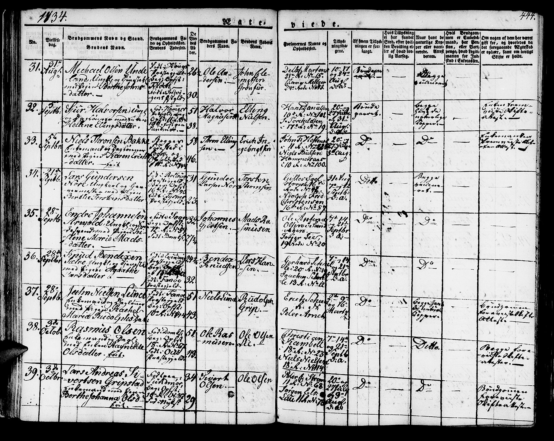Domkirken sokneprestembete, SAB/A-74801/H/Haa/L0012: Parish register (official) no. A 12, 1821-1840, p. 444