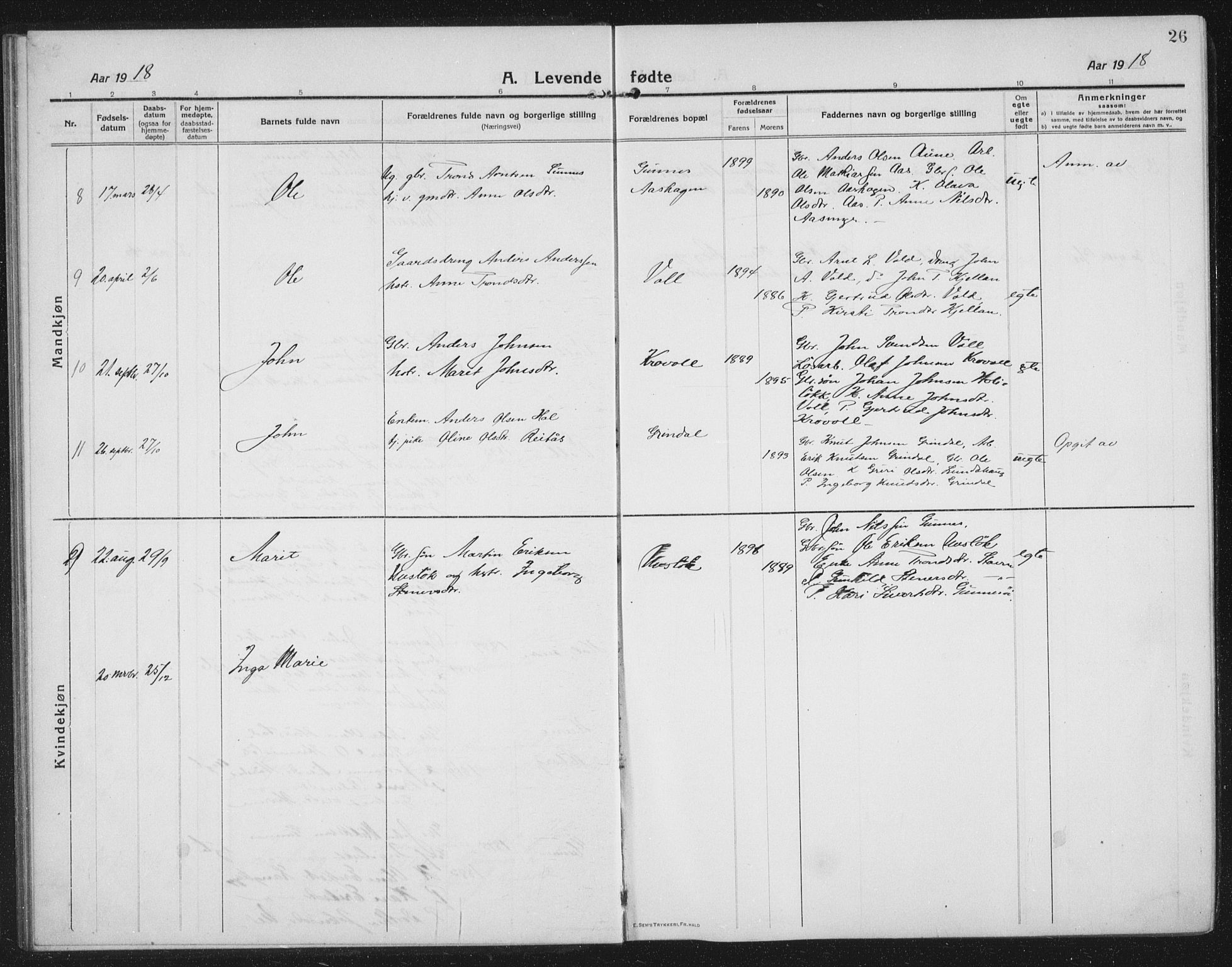 Ministerialprotokoller, klokkerbøker og fødselsregistre - Sør-Trøndelag, SAT/A-1456/674/L0877: Parish register (copy) no. 674C04, 1913-1940, p. 26