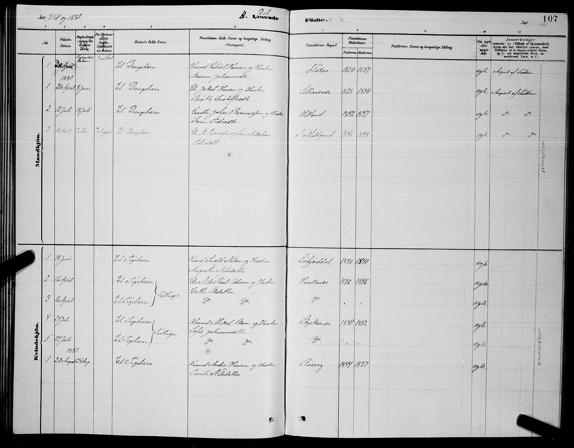 Ministerialprotokoller, klokkerbøker og fødselsregistre - Nordland, SAT/A-1459/853/L0776: Parish register (copy) no. 853C04, 1878-1889, p. 107