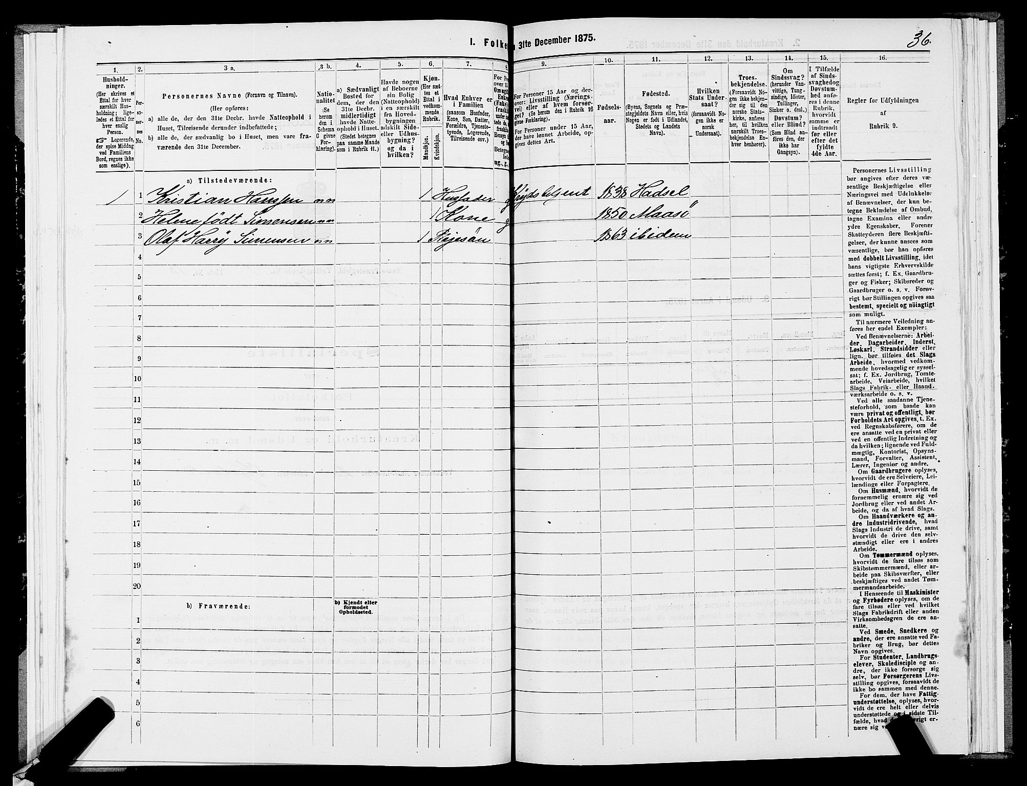 SATØ, 1875 census for 2018P Måsøy, 1875, p. 2036