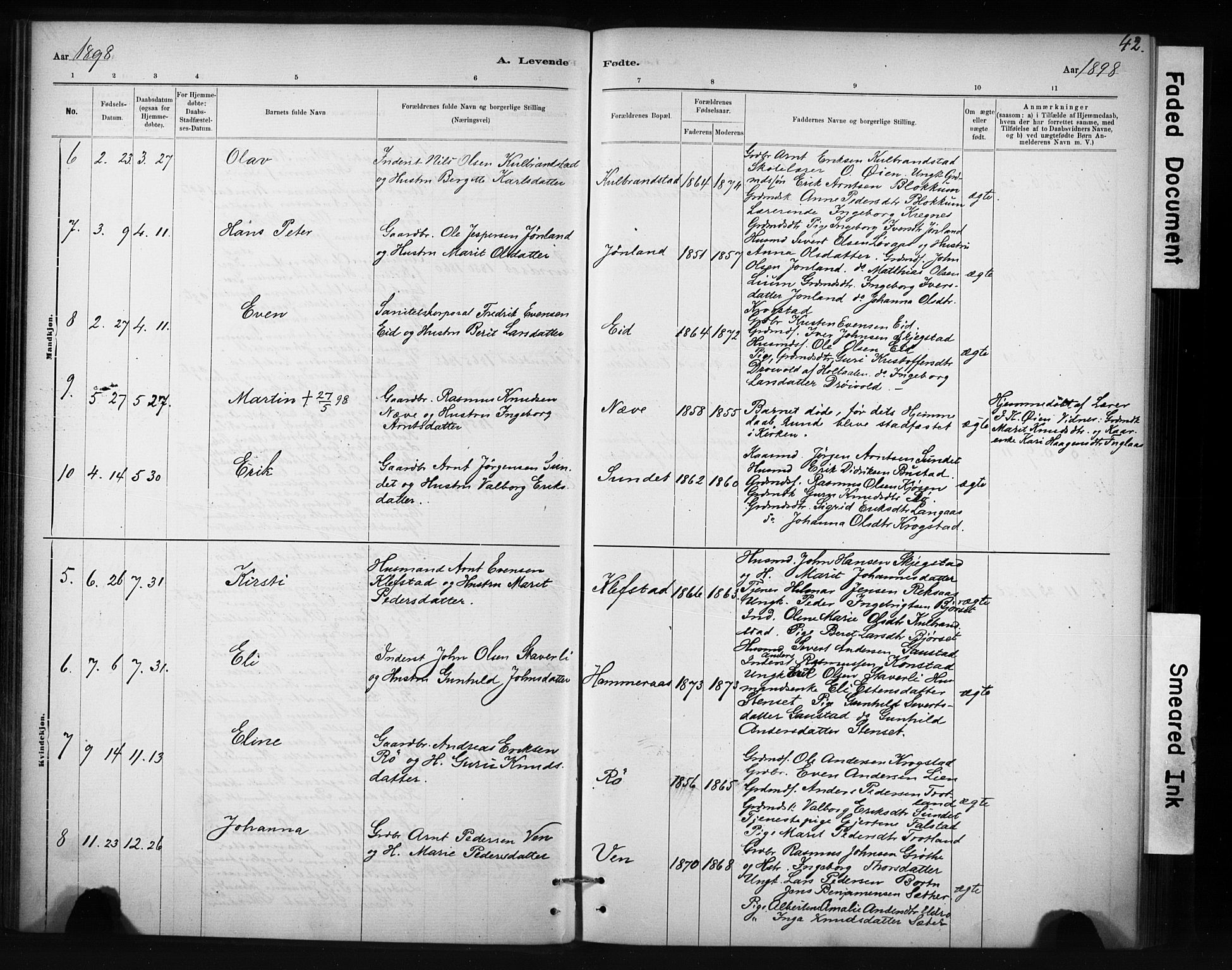 Ministerialprotokoller, klokkerbøker og fødselsregistre - Sør-Trøndelag, AV/SAT-A-1456/694/L1127: Parish register (official) no. 694A01, 1887-1905, p. 42