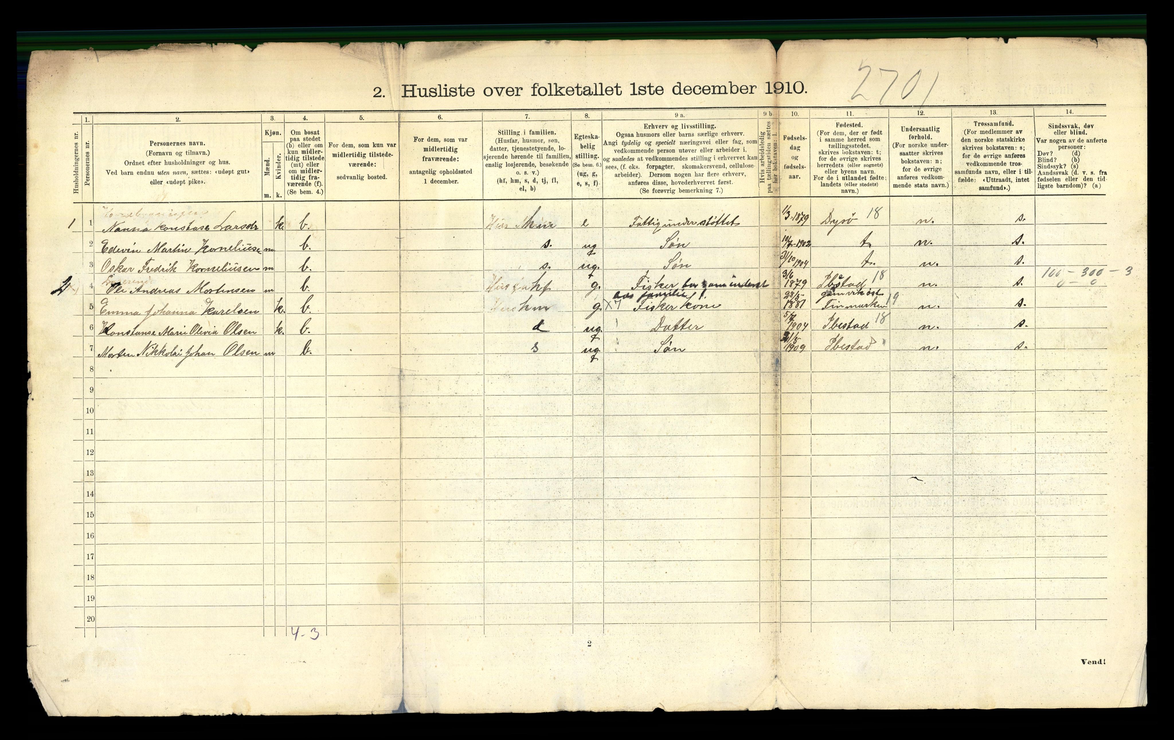 RA, 1910 census for Salangen, 1910, p. 56