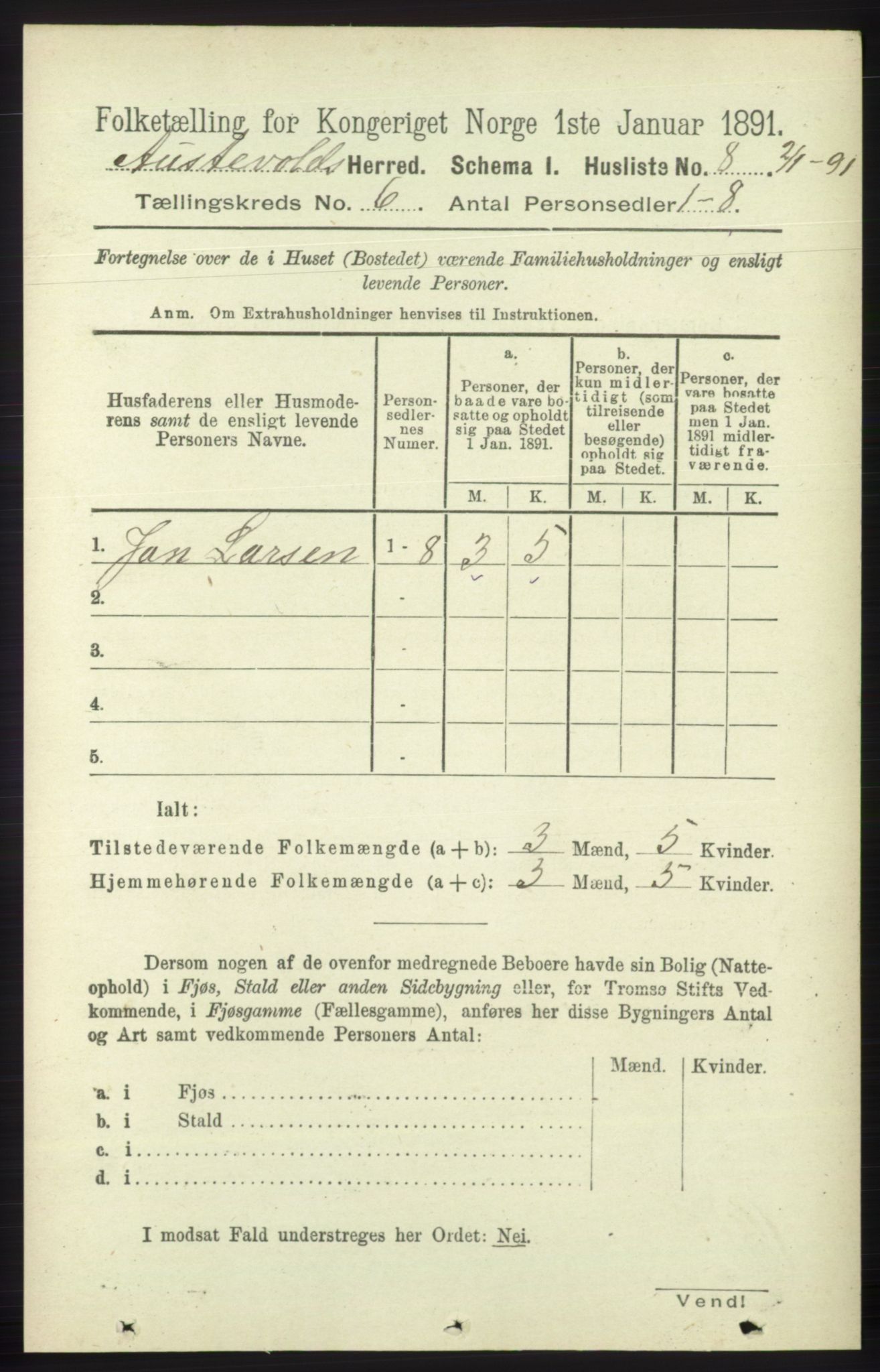 RA, 1891 census for 1244 Austevoll, 1891, p. 2525