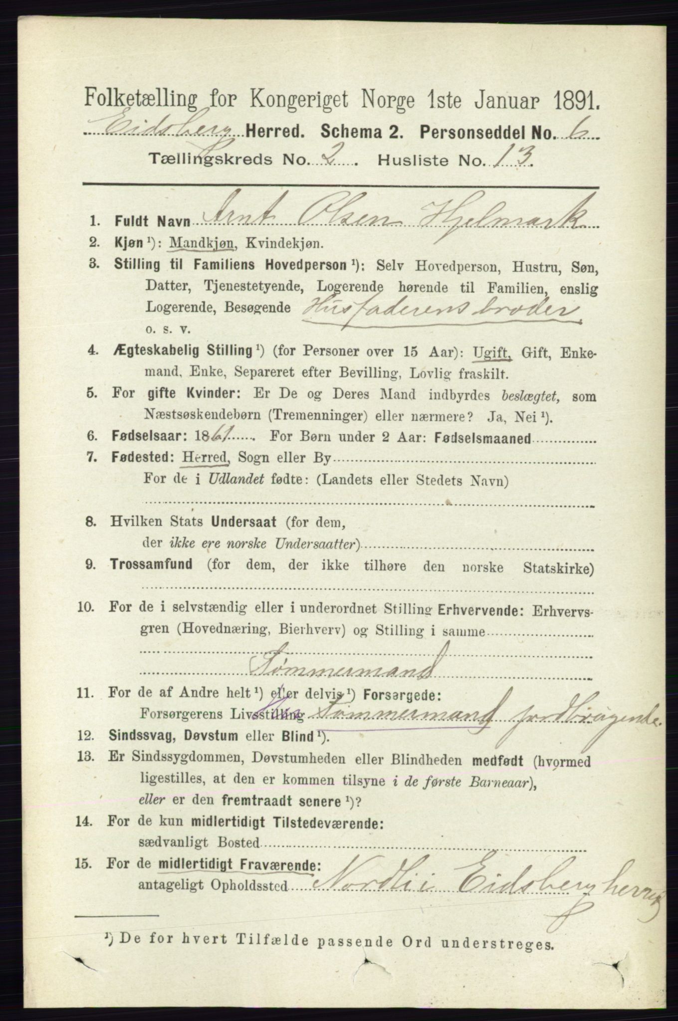 RA, 1891 census for 0125 Eidsberg, 1891, p. 903