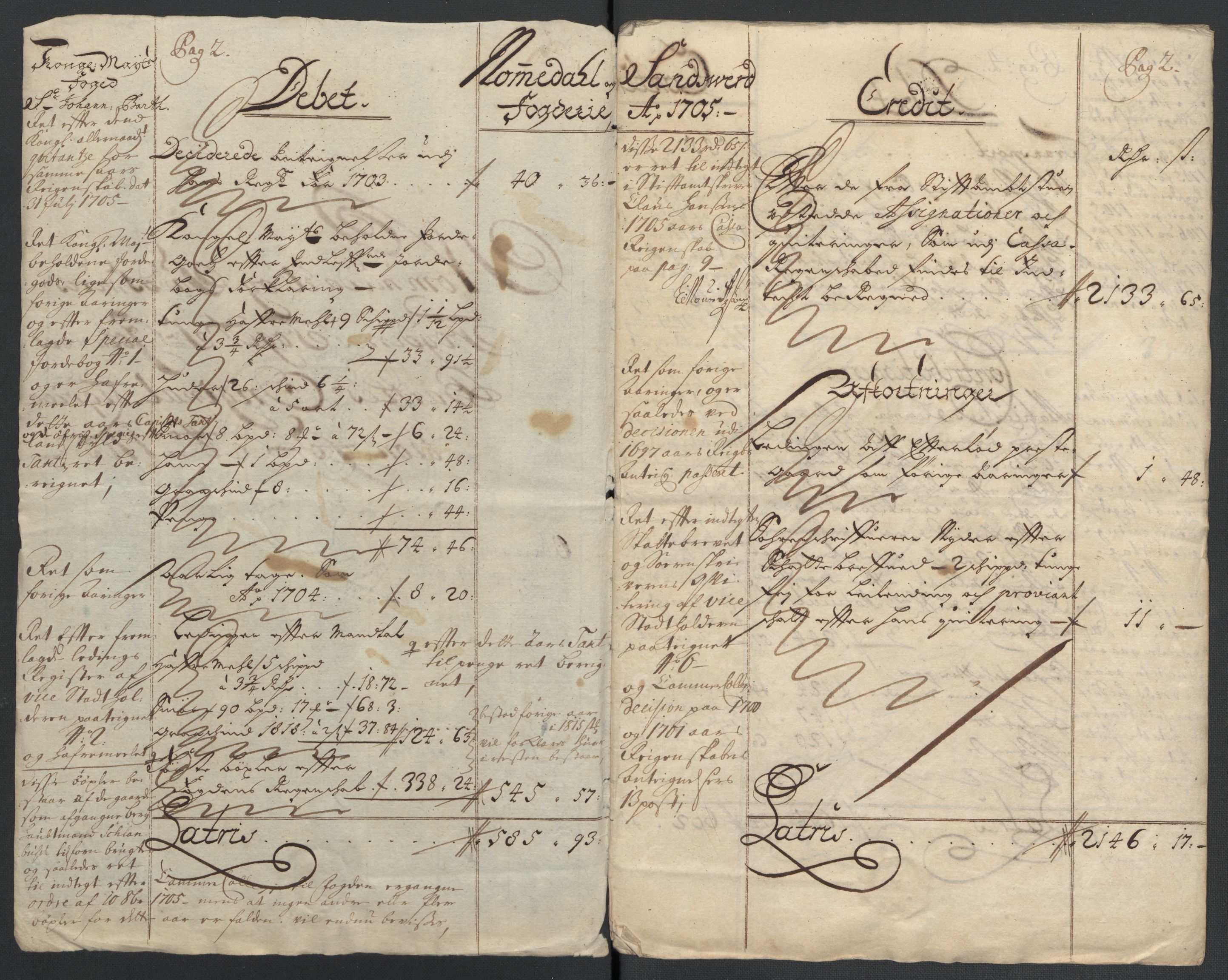 Rentekammeret inntil 1814, Reviderte regnskaper, Fogderegnskap, AV/RA-EA-4092/R24/L1583: Fogderegnskap Numedal og Sandsvær, 1705-1706, p. 5